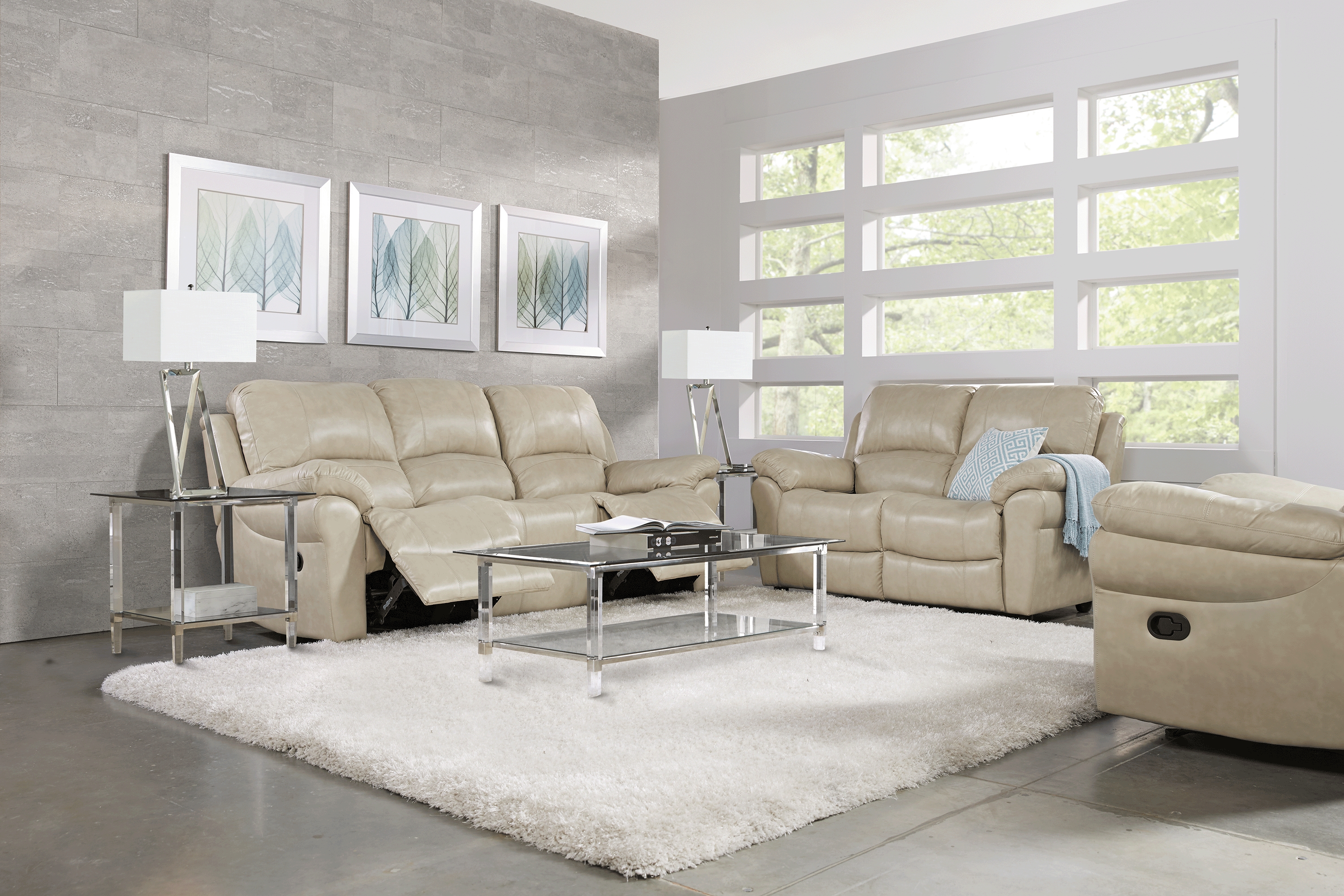 Vercelli Stone Leather 5 Pc Living Room with Reclining Sofa - Thumbnail - Image 1