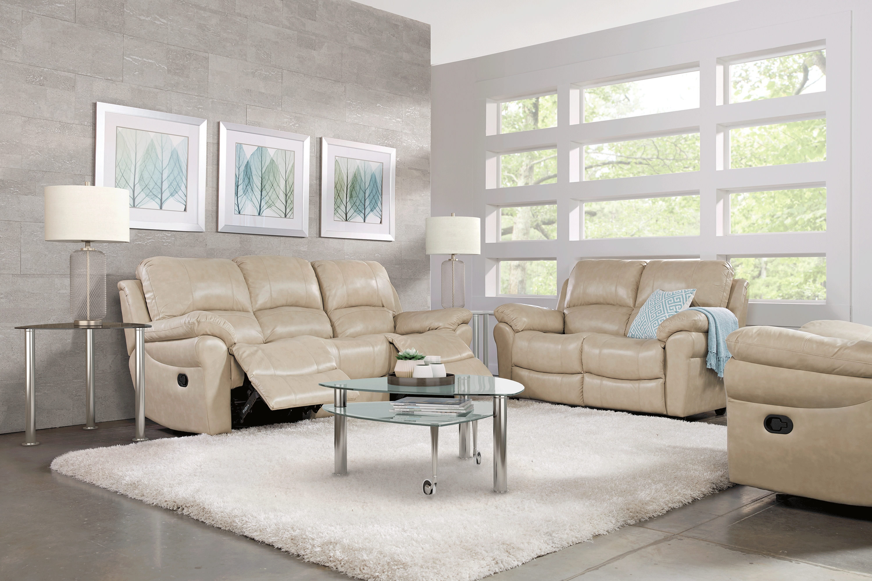 Vercelli Stone Leather 5 Pc Living Room with Reclining Sofa - Thumbnail - Image 1