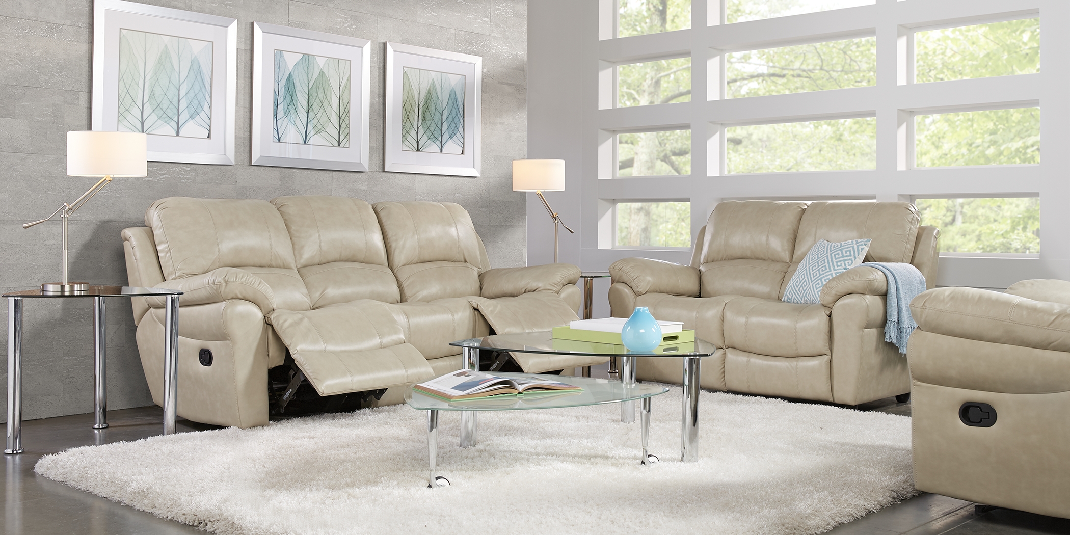 Vercelli Stone Leather 5 Pc Living Room with Reclining Sofa - Thumbnail - Image 1