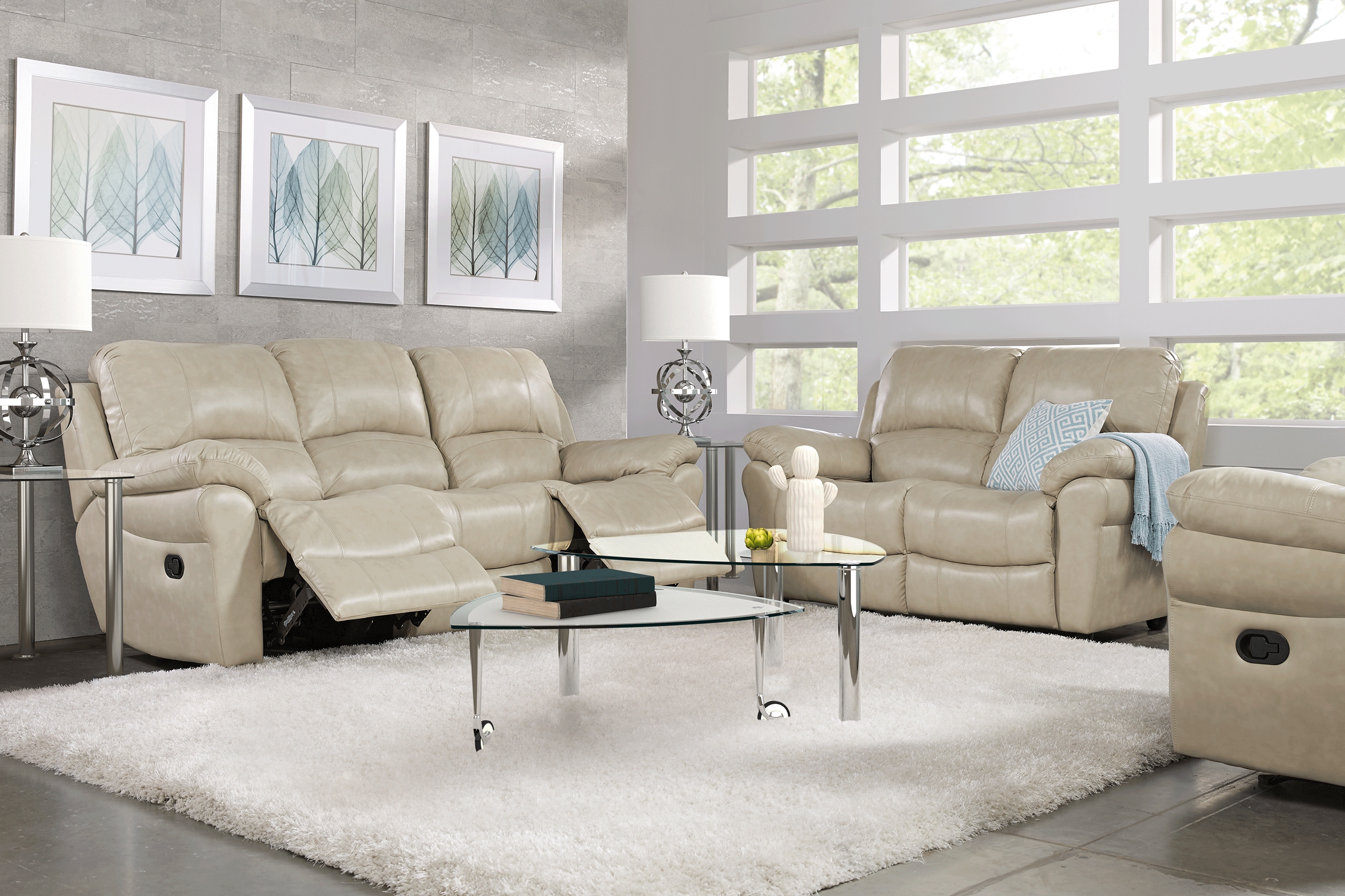 Vercelli Stone Leather 7 Pc Living Room with Reclining Sofa - Thumbnail - Image 1