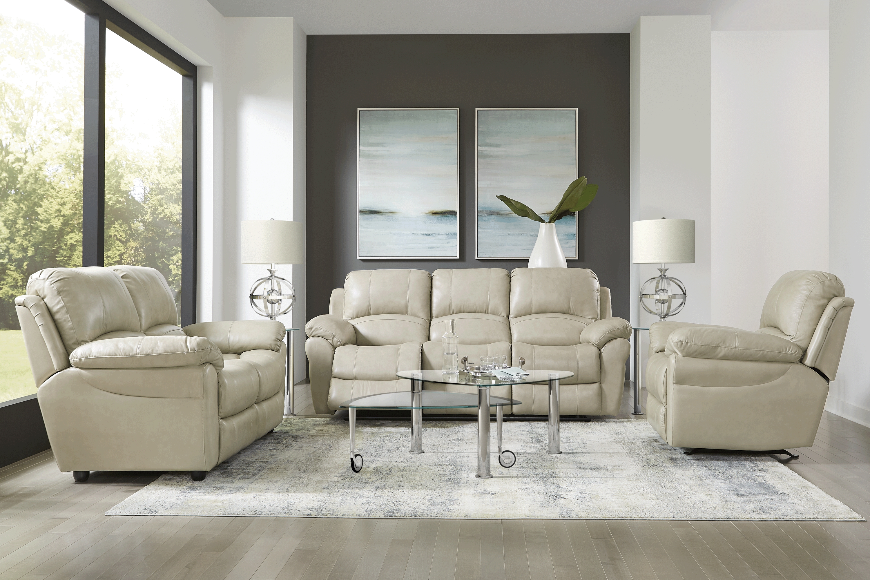 Vercelli Stone Leather 7 Pc Living Room with Reclining Sofa - Thumbnail - Image 1