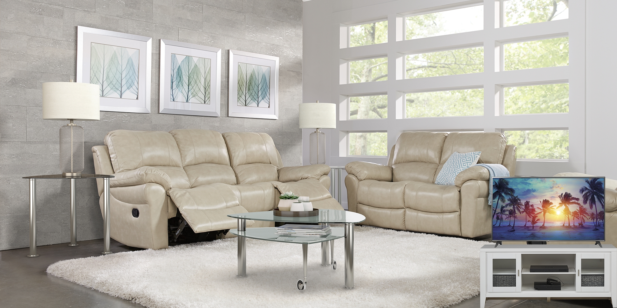Vercelli Stone Leather 8 Pc Living Room with Reclining Sofa Plus 70 in. TV - Thumbnail - Image 1