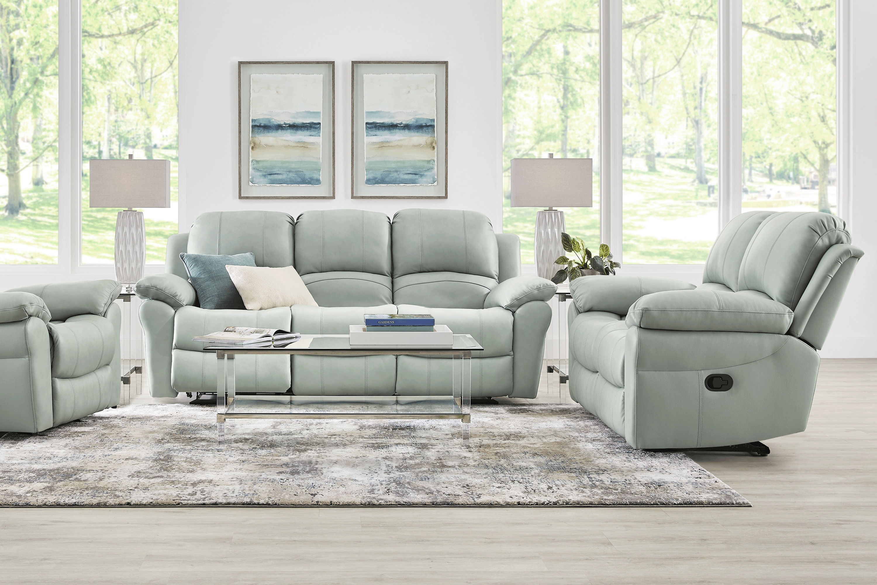 Vercelli Way Aqua Leather 7 Pc Reclining Living Room - Thumbnail - Image 1