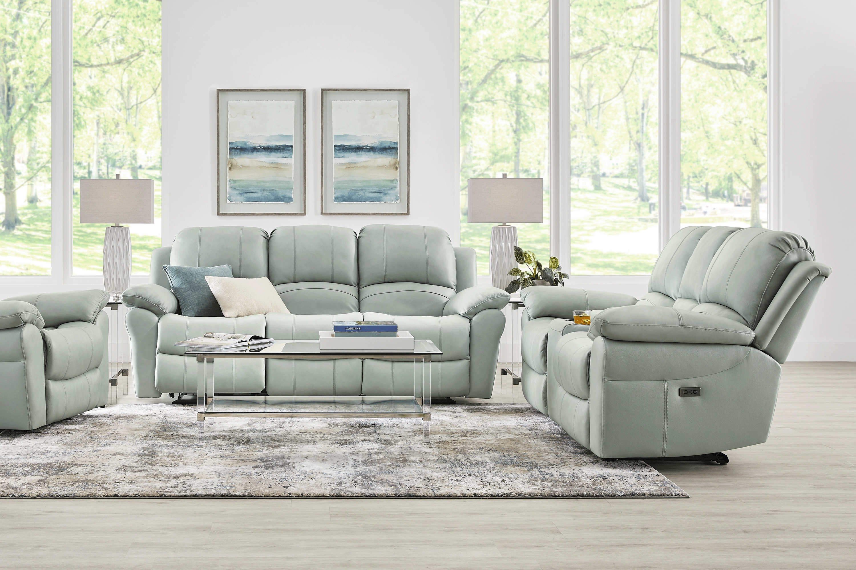 Vercelli Way Aqua Leather 8 Pc Power Reclining Living Room - Thumbnail - Image 1