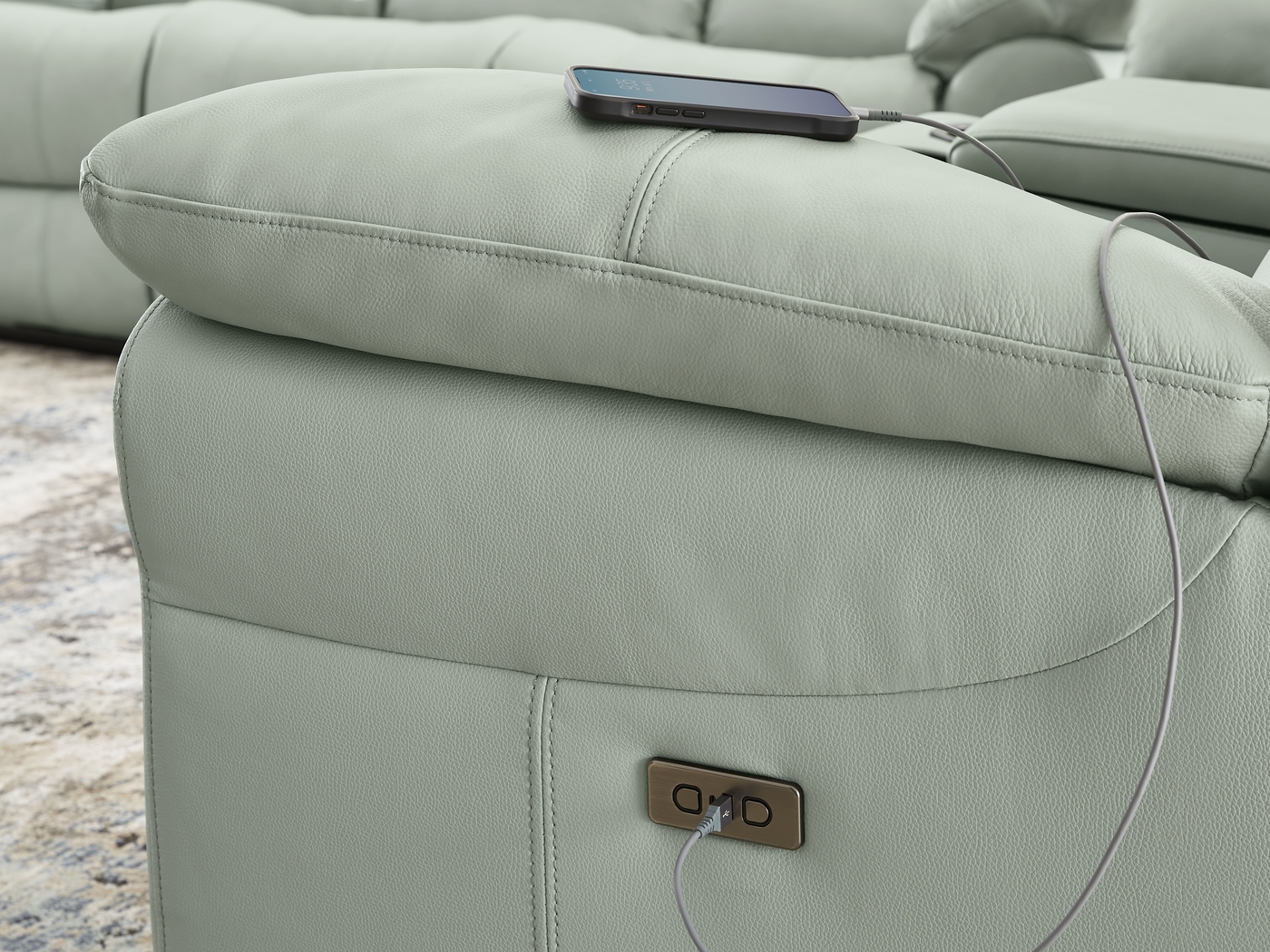 Vercelli Way Aqua Leather Power Reclining Console Loveseat - Thumbnail - Image 3