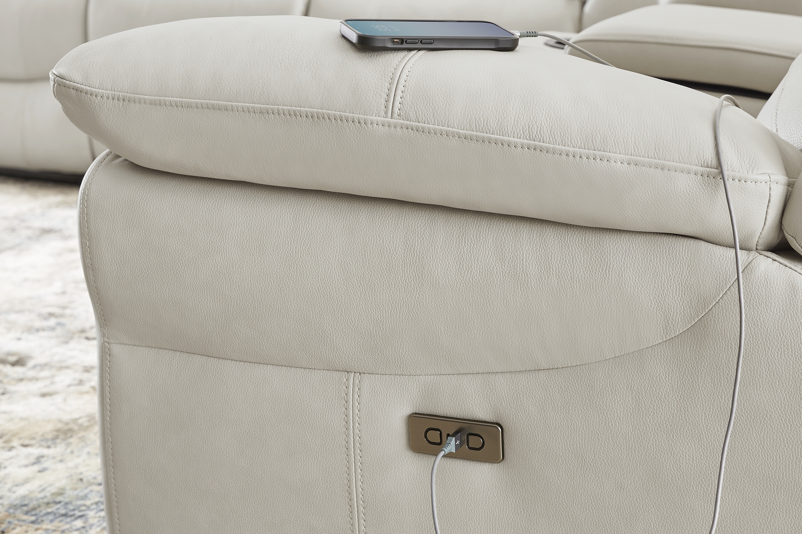 Vercelli Way Stone Leather Power Reclining Console Loveseat - Thumbnail - Image 3