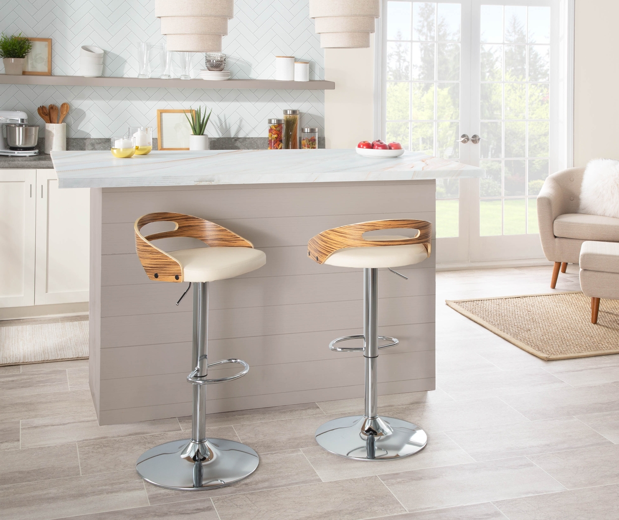 Verhaven III Cream Adjustable Barstool, Set of 2 - Thumbnail - Image 2