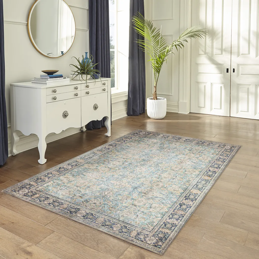 Veris Aqua 7'6 x 9'6 Machine Washable Rug - Thumbnail - Image 3