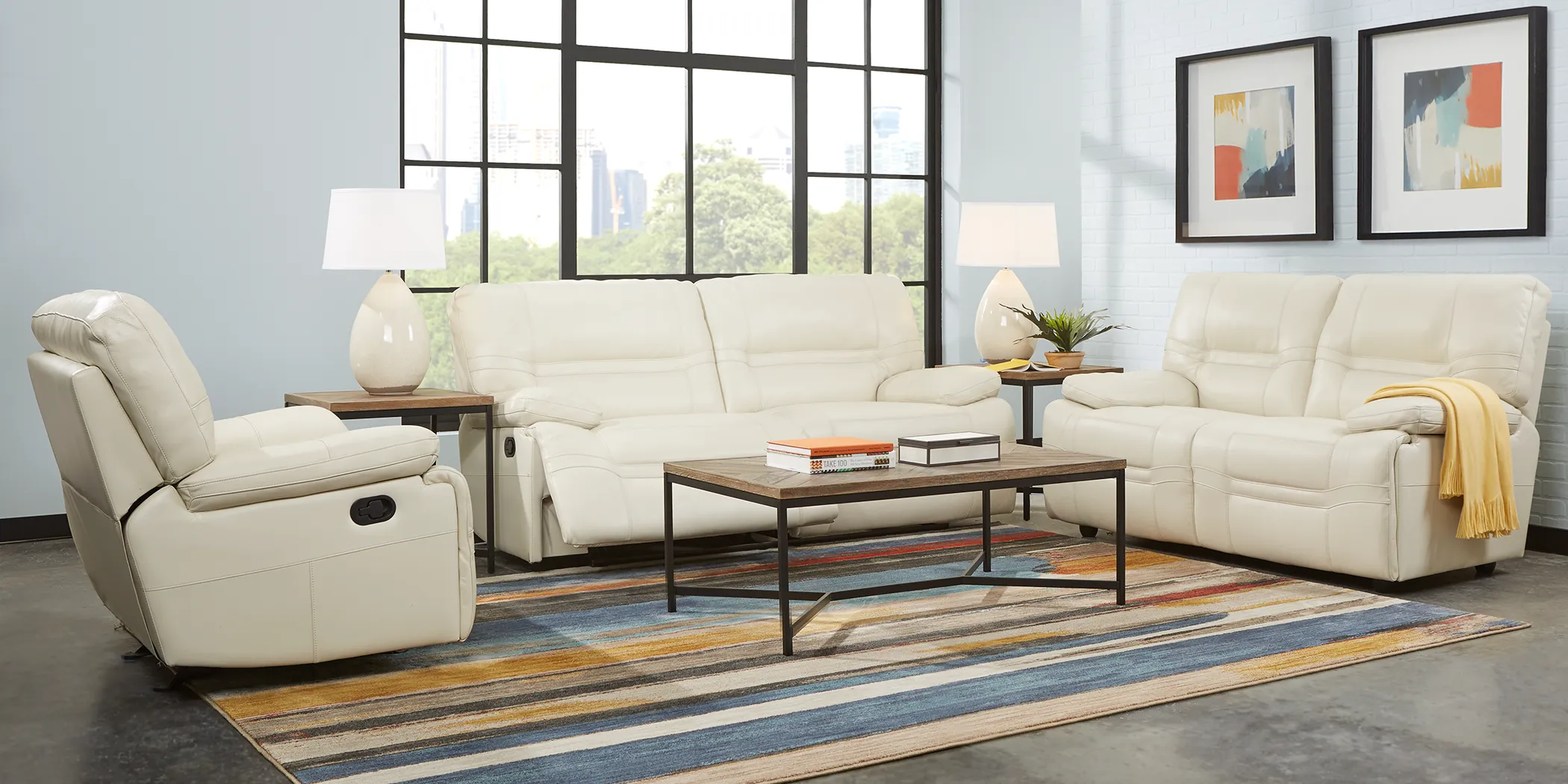 Vernazza Beige Leather 3 Pc Living Room with Reclining Sofa - Thumbnail - Image 1