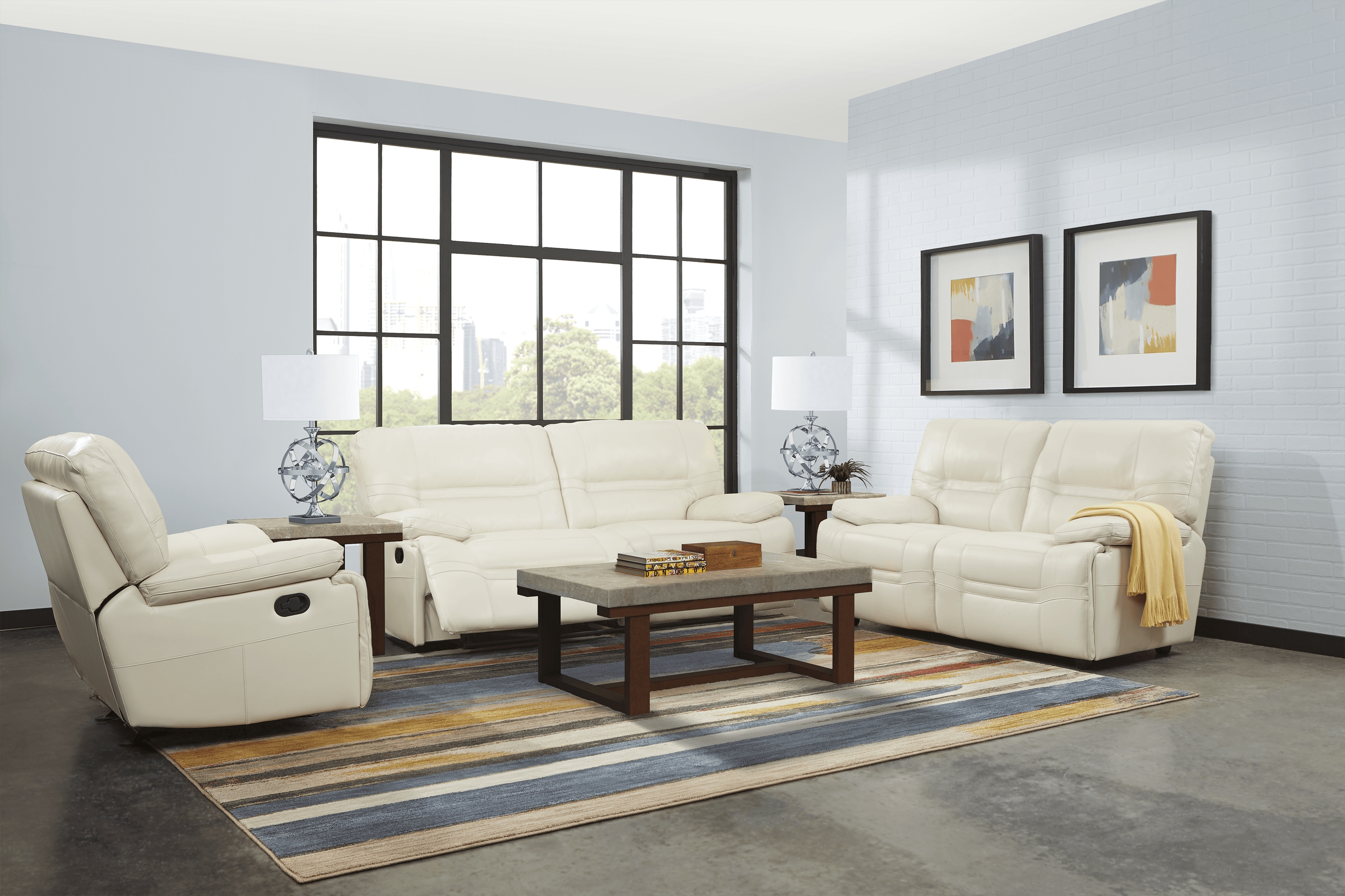 Vernazza Beige Leather 5 Pc Living Room with Reclining Sofa - Thumbnail - Image 1