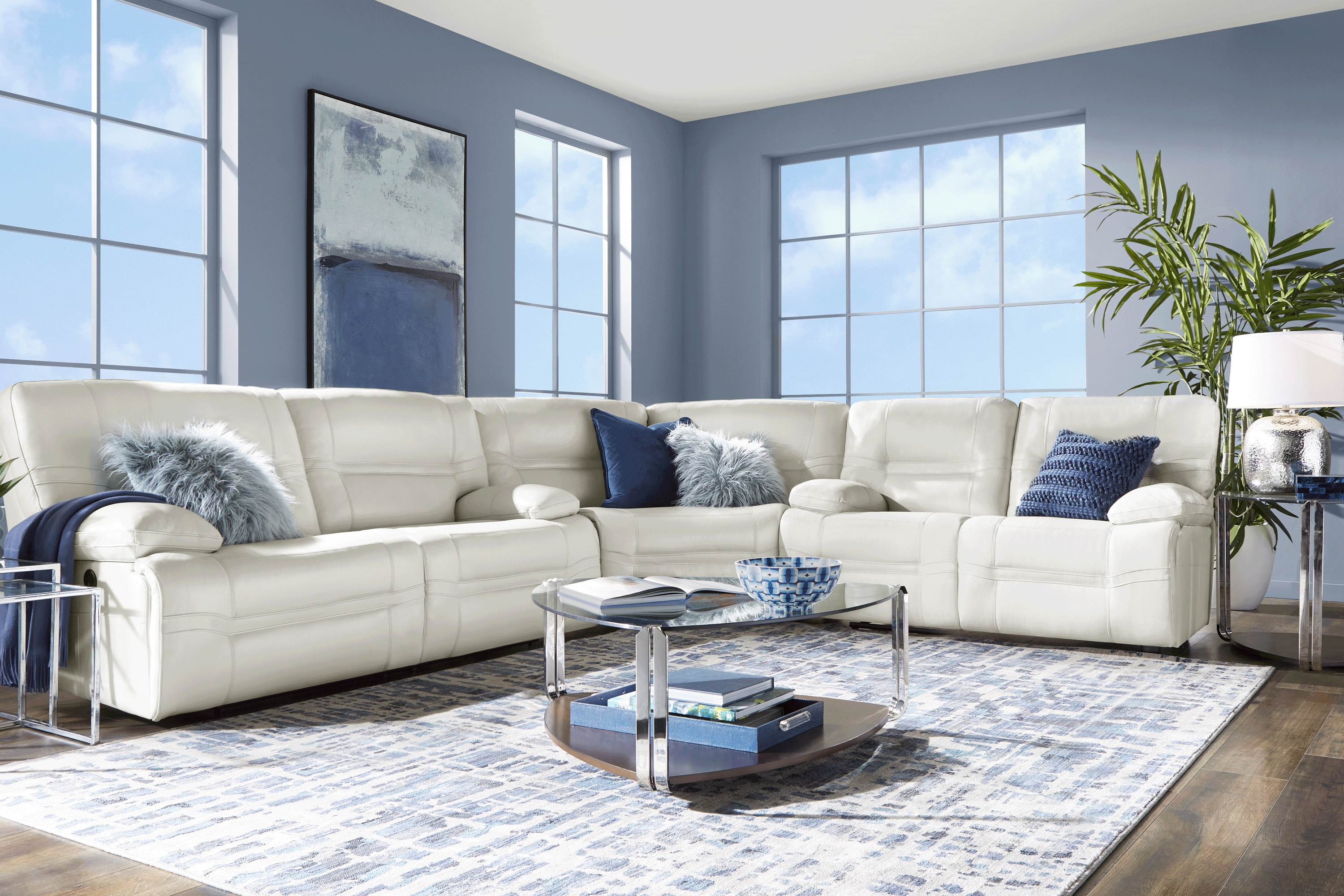 Vernazza Lane Beige Leather 3 Pc Reclining Sectional - Thumbnail - Image 1