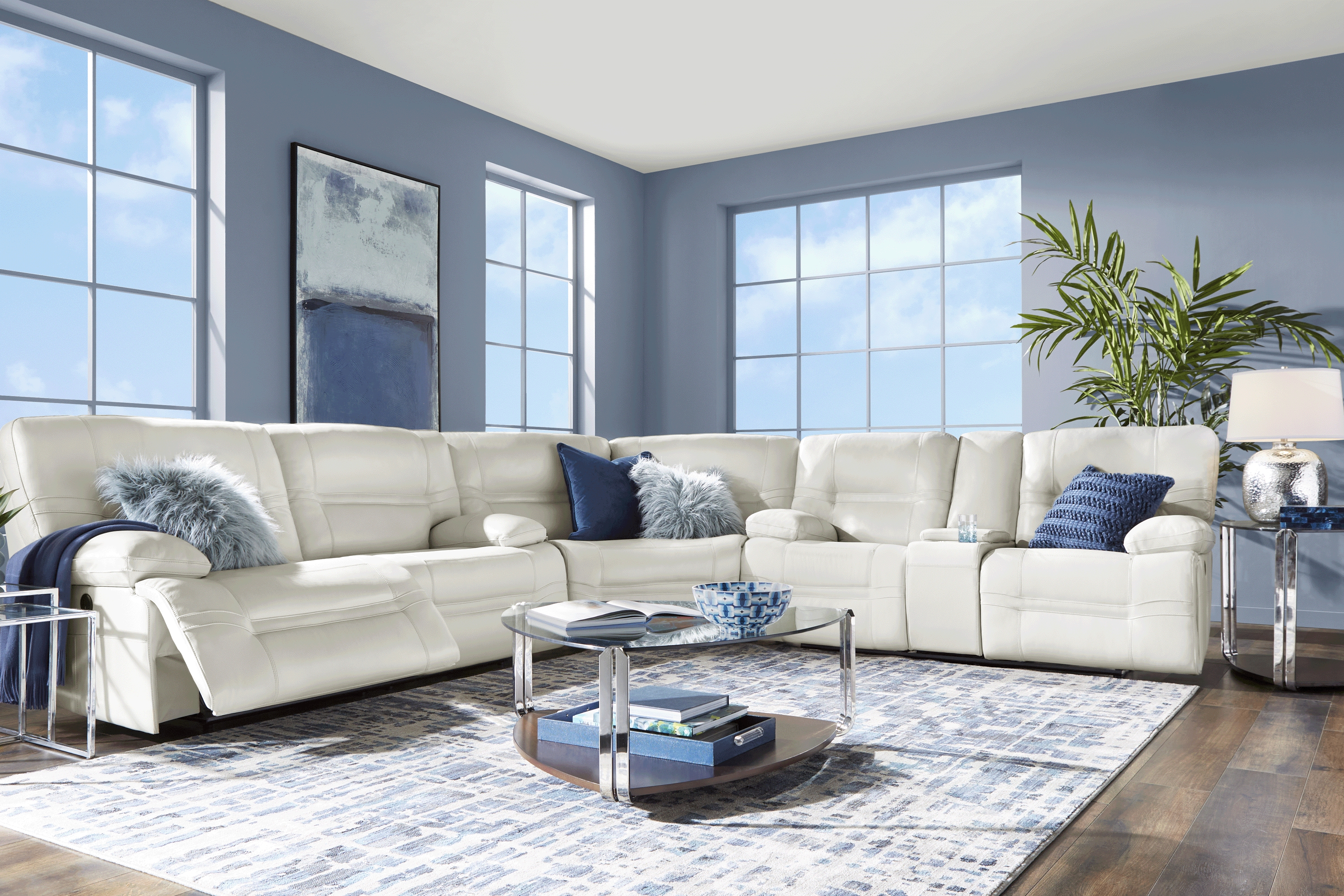 Vernazza Lane Beige Leather 3 Pc Reclining Sectional - Thumbnail - Image 1