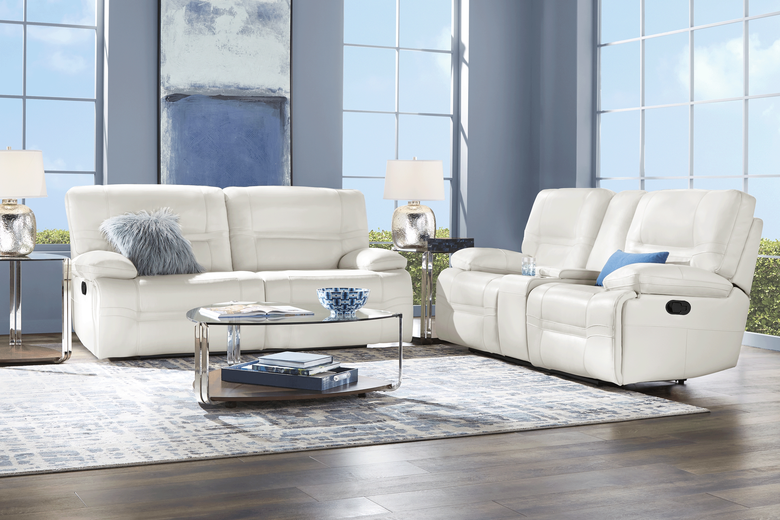 Vernazza Lane Beige Leather 5 Pc Reclining Living Room - Thumbnail - Image 1