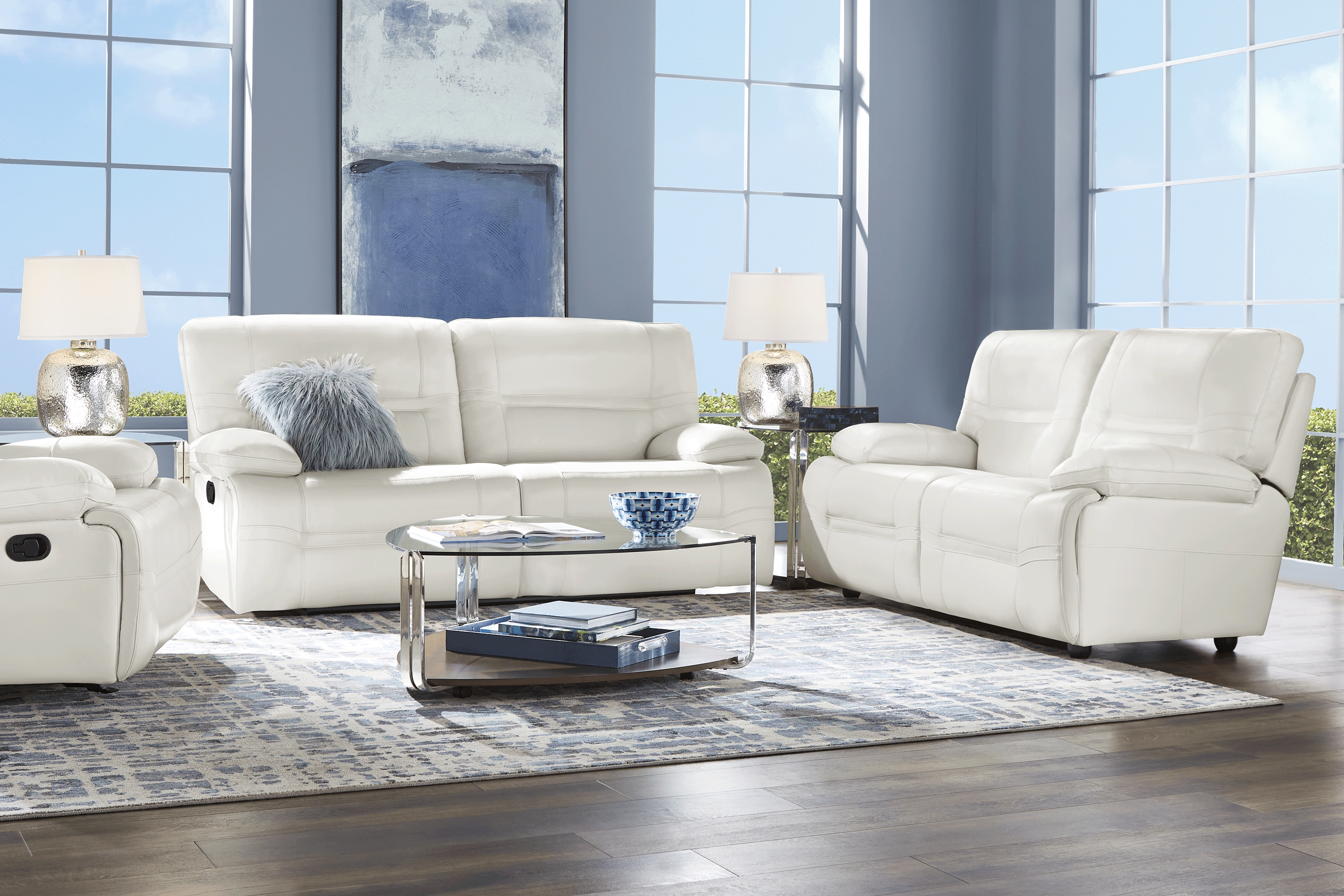Vernazza Lane Beige Leather 7 Pc Living Room with Reclining Sofa - Thumbnail - Image 1