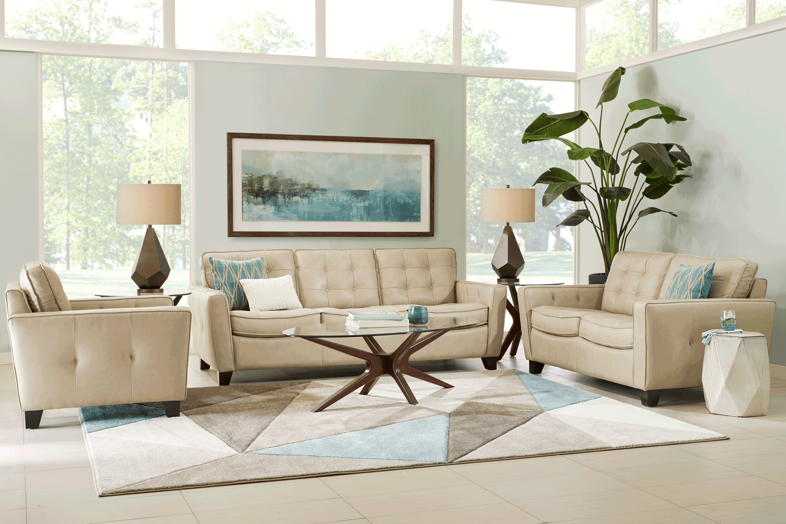 Via Rosano Latte 2 Pc Leather Living Room - Thumbnail - Image 1