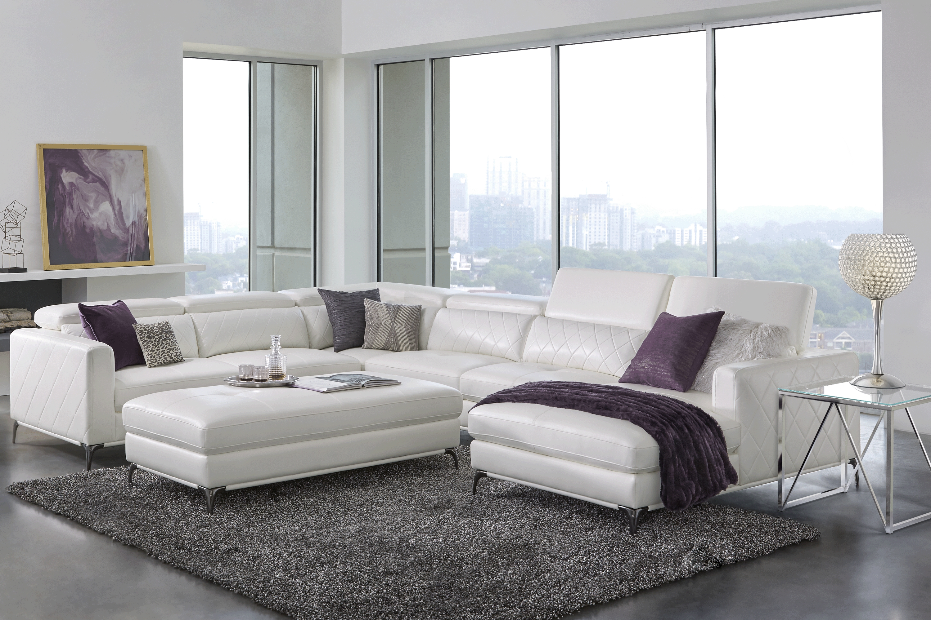 Via Sorrento White 7 Pc Sectional Living Room - Thumbnail - Image 1