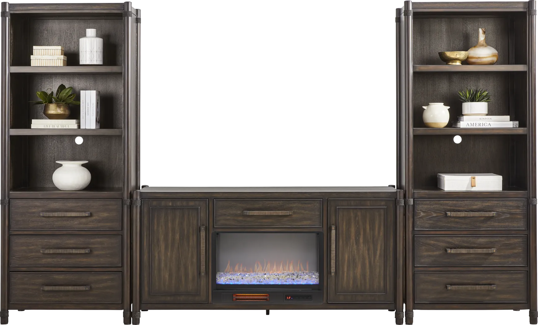 Vineyard Estates Brown 3 Pc Wall Unit with 66 in. Console and Electric Fireplace - Thumbnail - Image 2