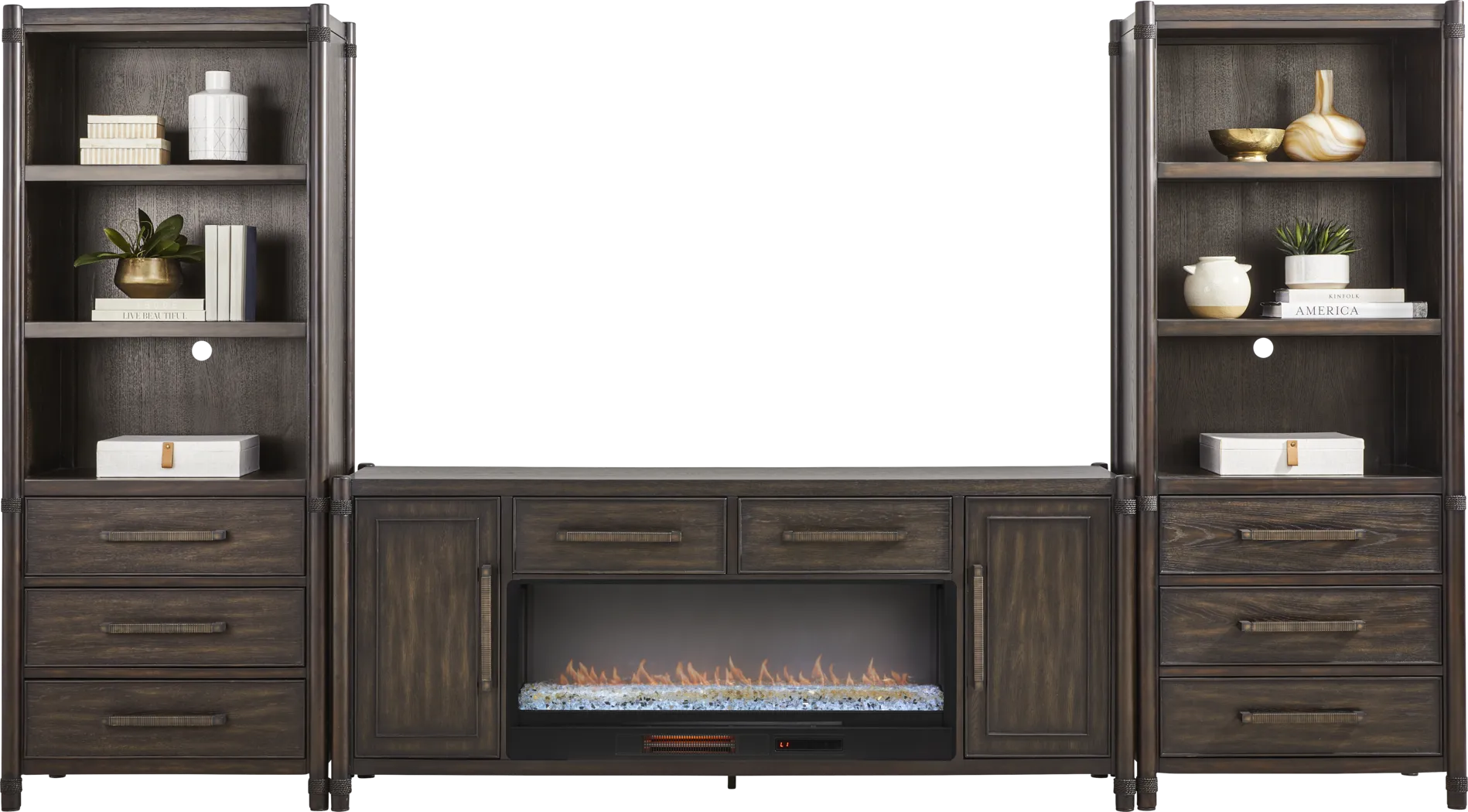 Vineyard Estates Brown 3 Pc Wall Unit with 78 in. Console and Electric Fireplace - Thumbnail - Image 2