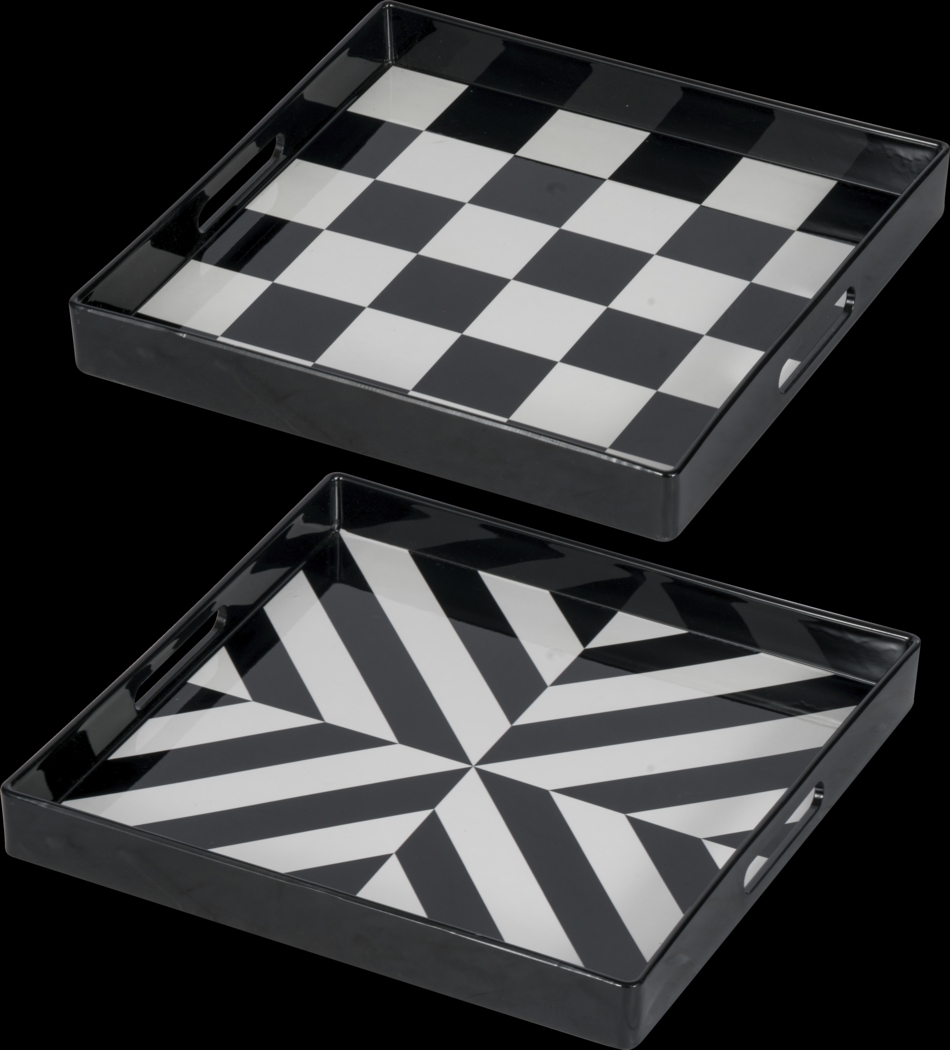 Vinlun Black/White Tray, Set of 2 - Thumbnail - Image 1