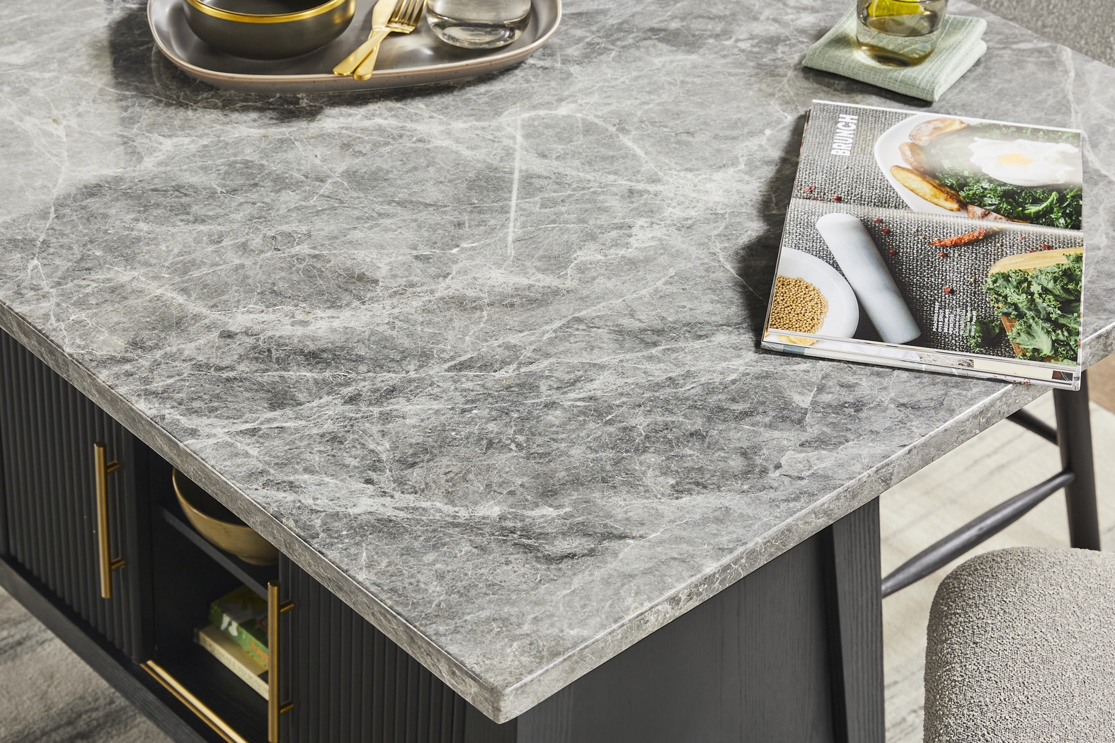 Viola Black Counter Height Marble Top Table - Thumbnail - Image 3