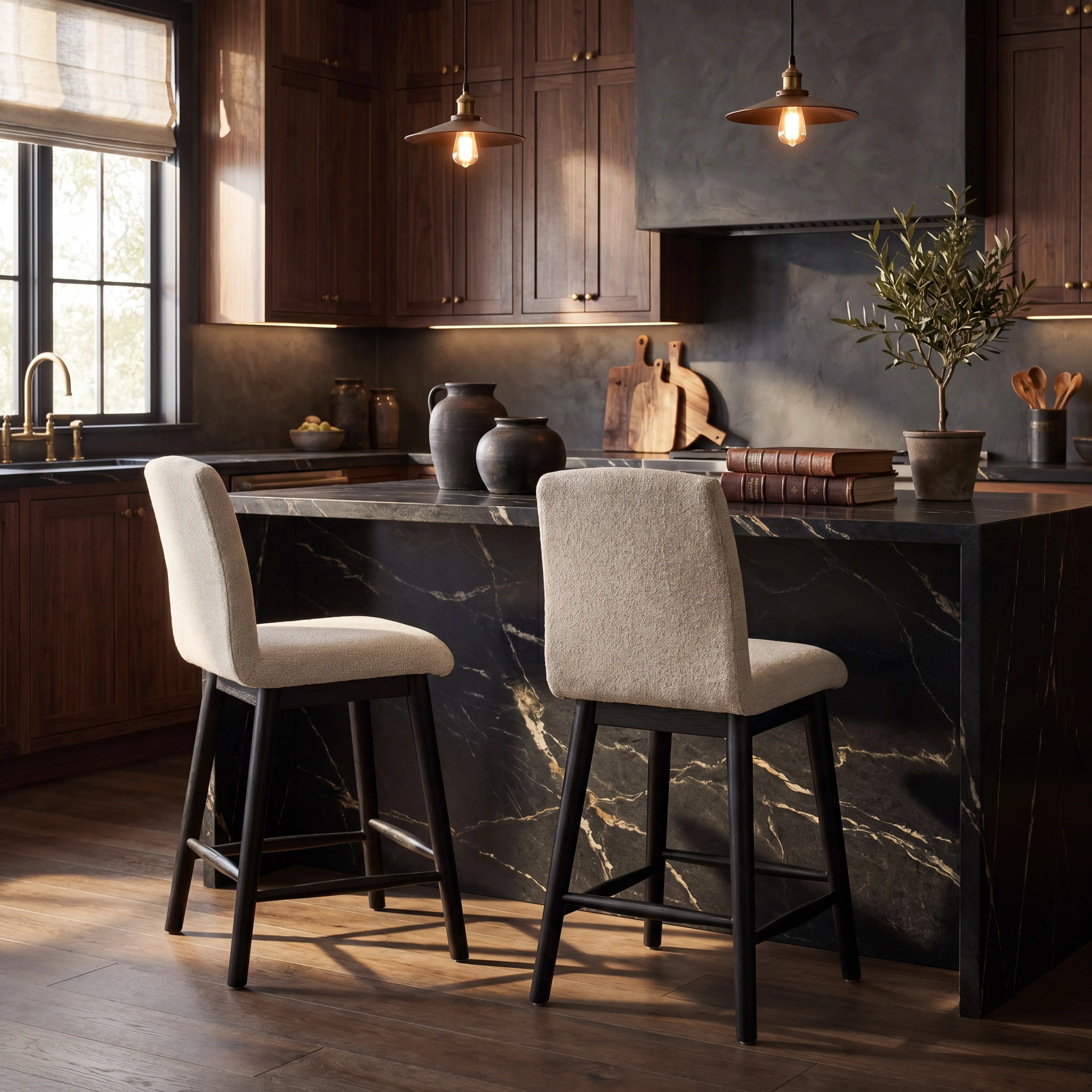 Viola Black 5 Pc Counter Height Marble Top Dining Room - Thumbnail - Image 8