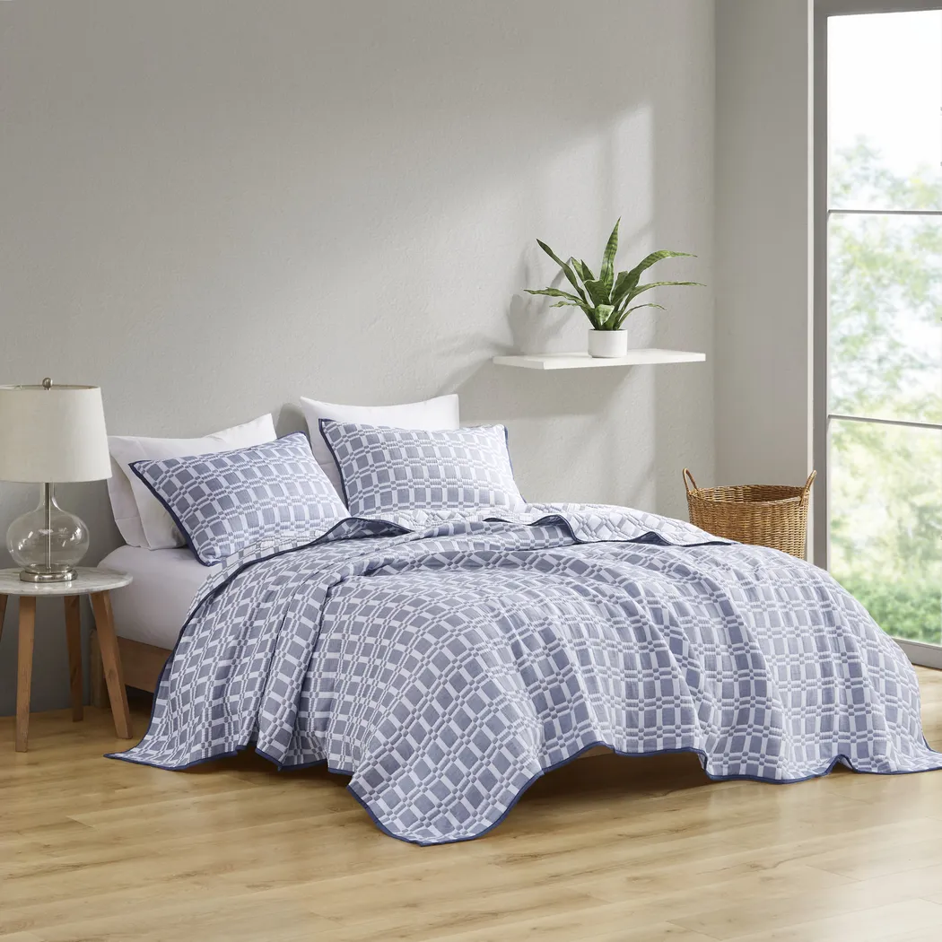 Viriole Indigo 3 Pc Full/Queen Coverlet Set - Thumbnail - Image 1