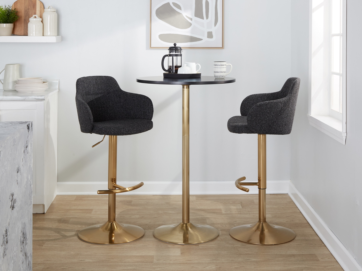 Vitadale III Gray Adjustable Swivel Barstool, Set of 2 - Thumbnail - Image 9