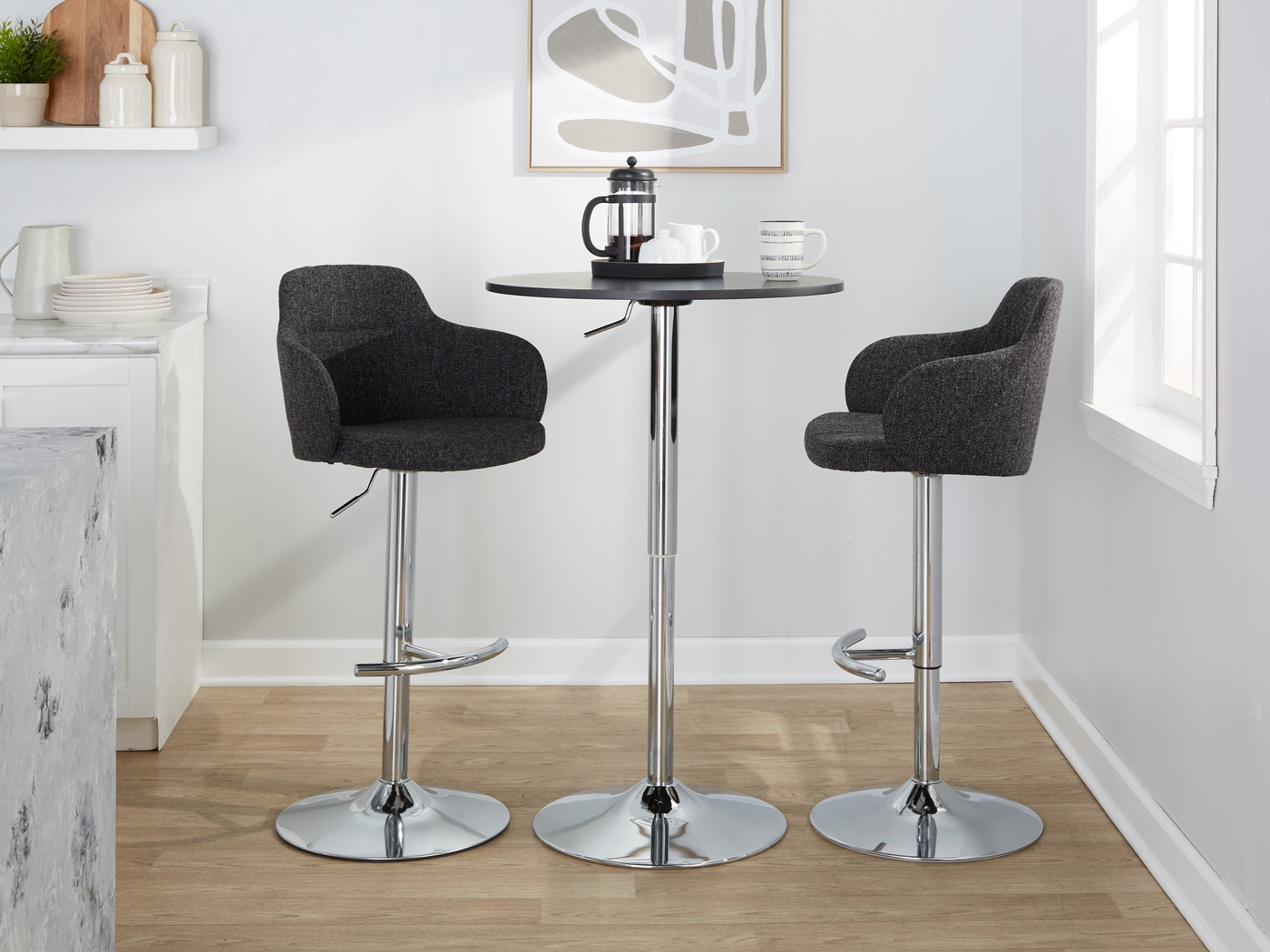 Vitadale IV Black Adjustable Swivel Barstool, Set of 2 - Thumbnail - Image 9