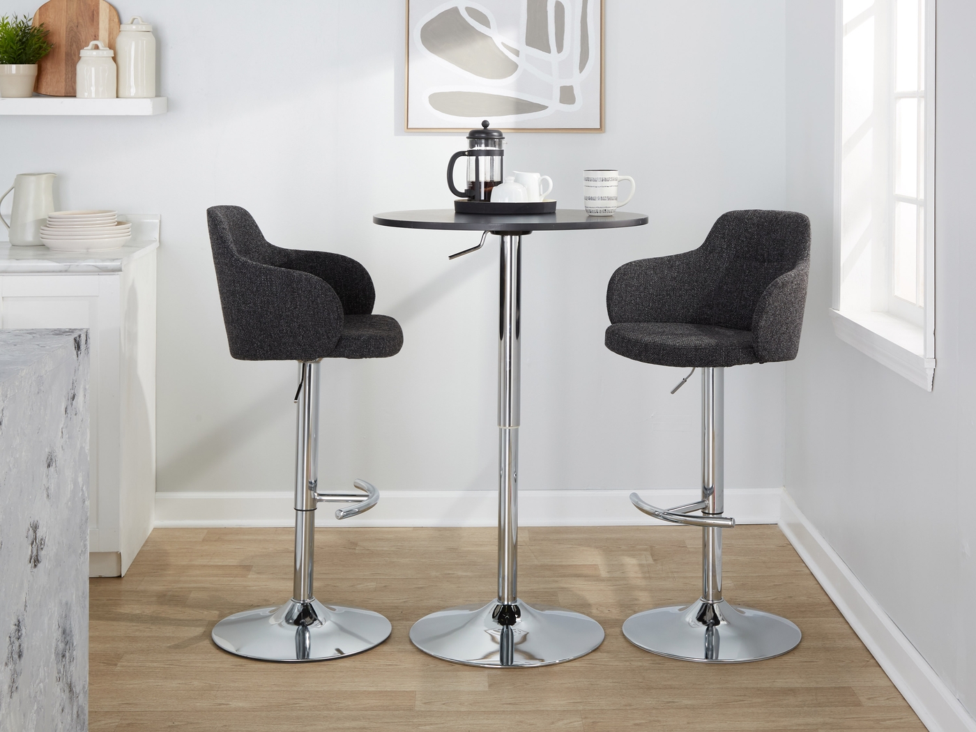 Vitadale IV Black Adjustable Swivel Barstool, Set of 2 - Thumbnail - Image 10