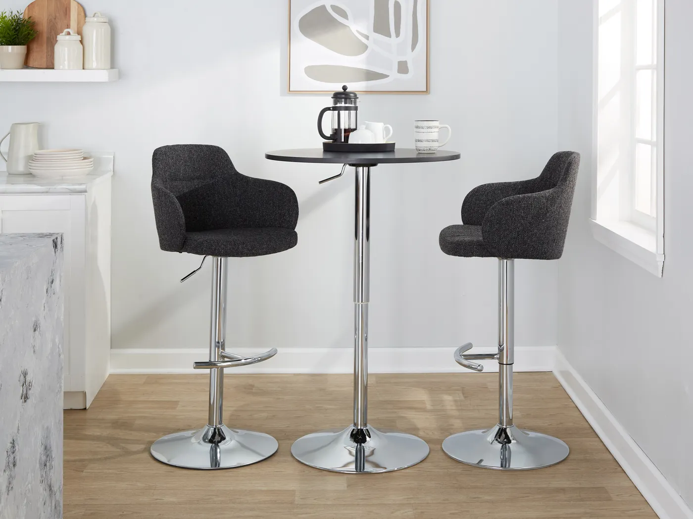Vitadale IV Dark Gray Adjustable Swivel Barstool, Set of 2 - Thumbnail - Image 9