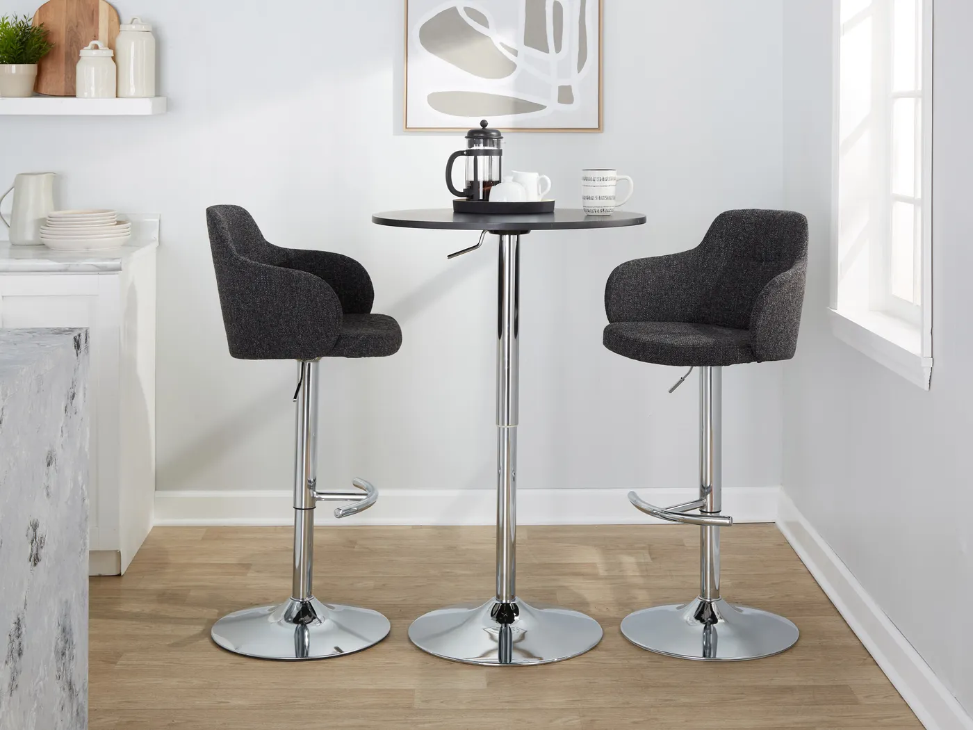 Vitadale IV Dark Gray Adjustable Swivel Barstool, Set of 2 - Thumbnail - Image 10