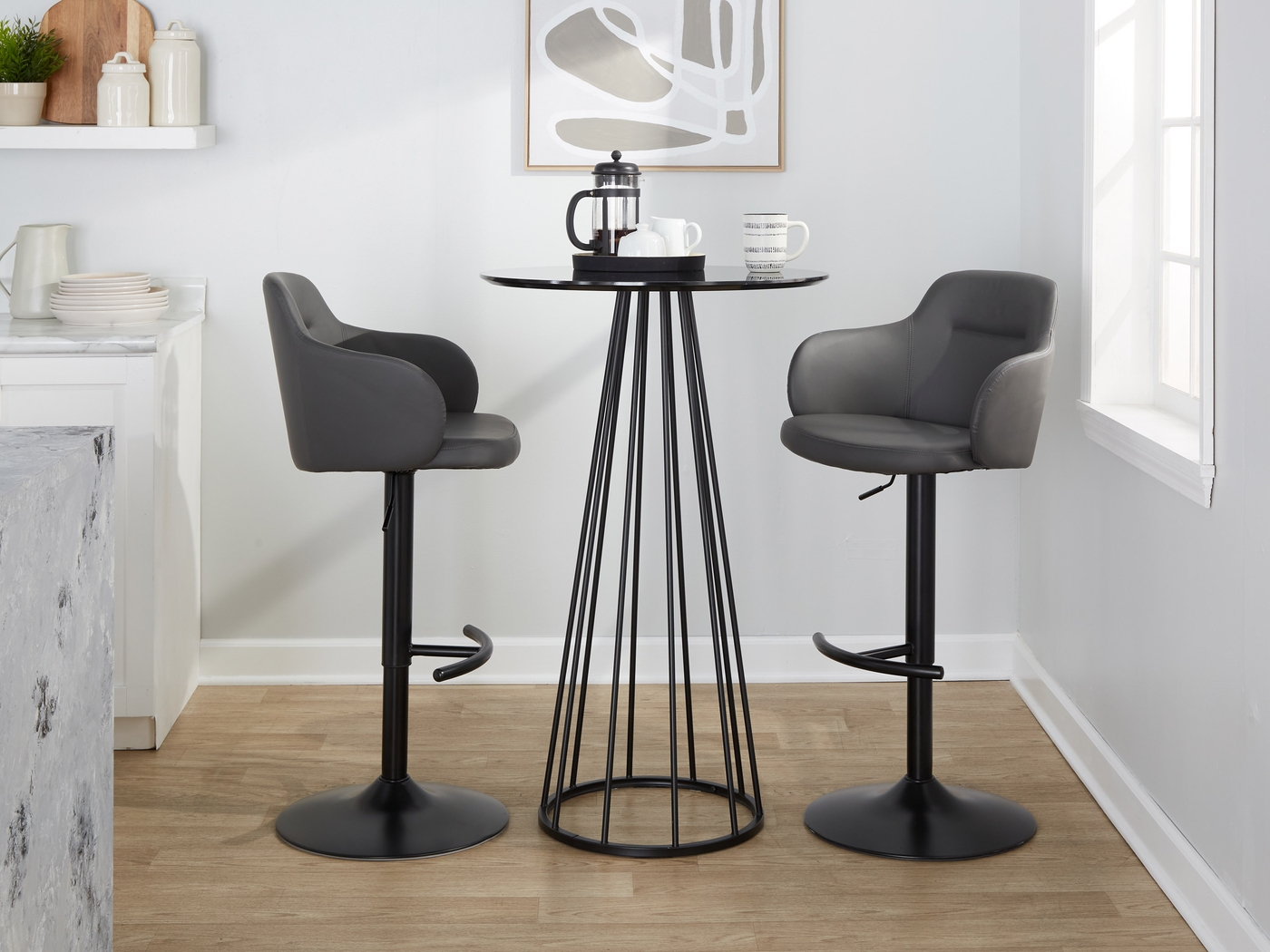 Vitadale VI Gray Adjustable Swivel Barstool, Set of 2 - Thumbnail - Image 9