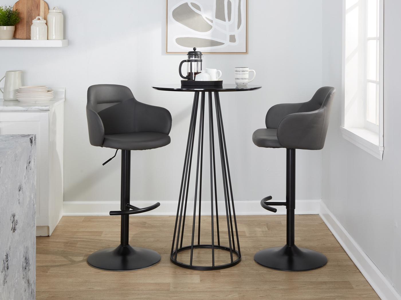 Vitadale VI Gray Adjustable Swivel Barstool, Set of 2 - Thumbnail - Image 10