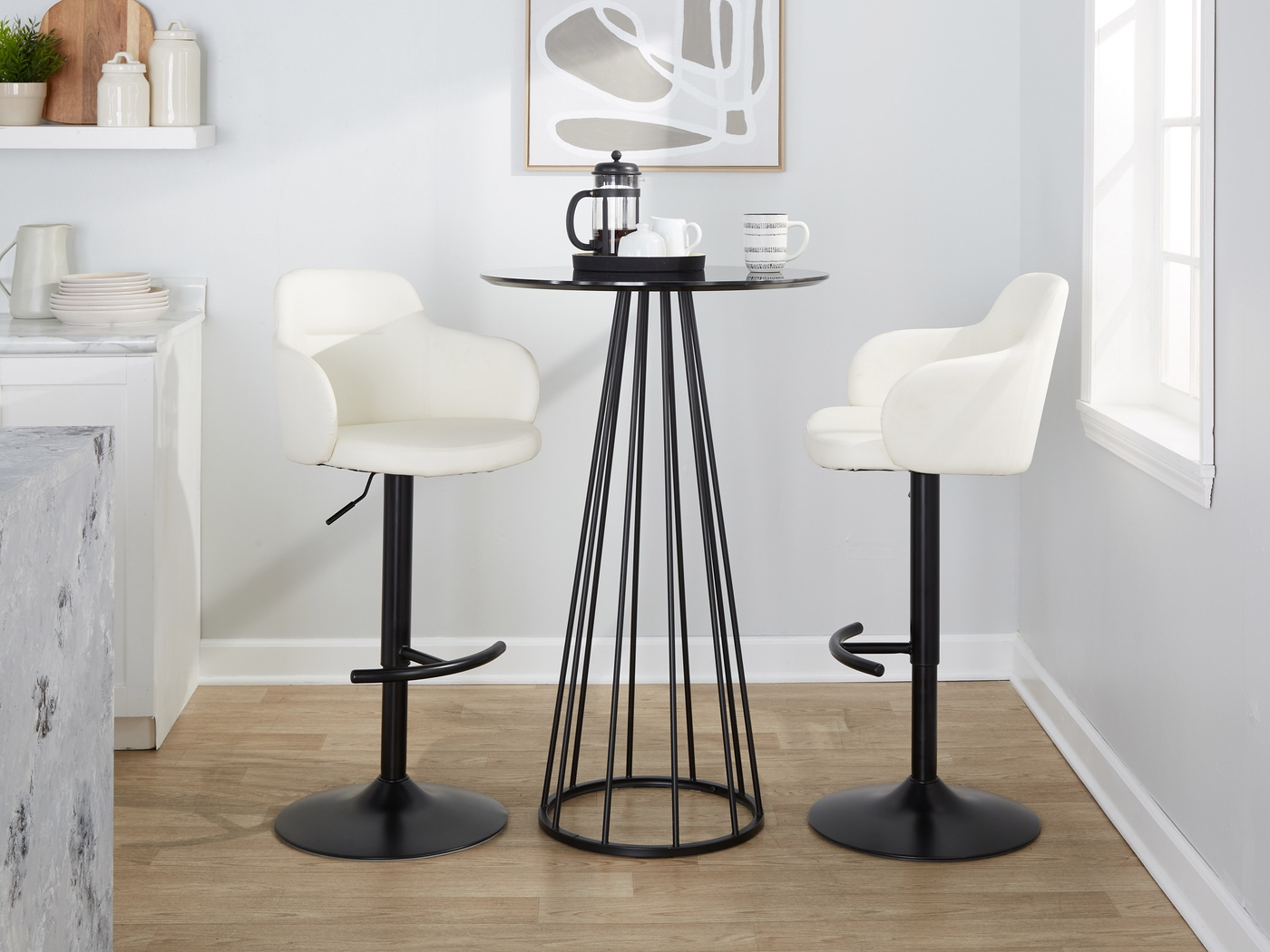 Vitadale VI White Adjustable Swivel Barstool, Set of 2 - Thumbnail - Image 9
