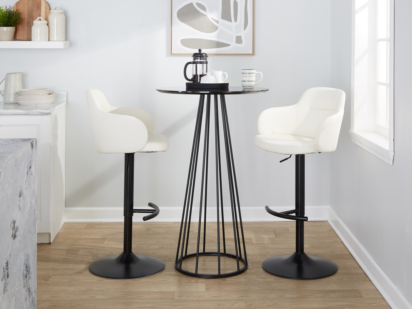 Vitadale VI White Adjustable Swivel Barstool, Set of 2 - Thumbnail - Image 10