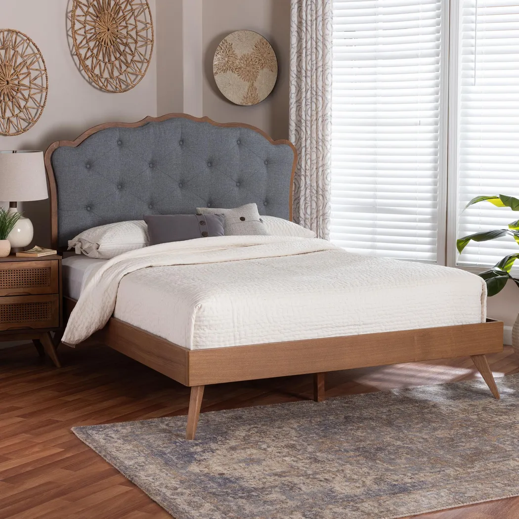 Voleso Gray/Brown Queen Platform Bed - Thumbnail - Image 2