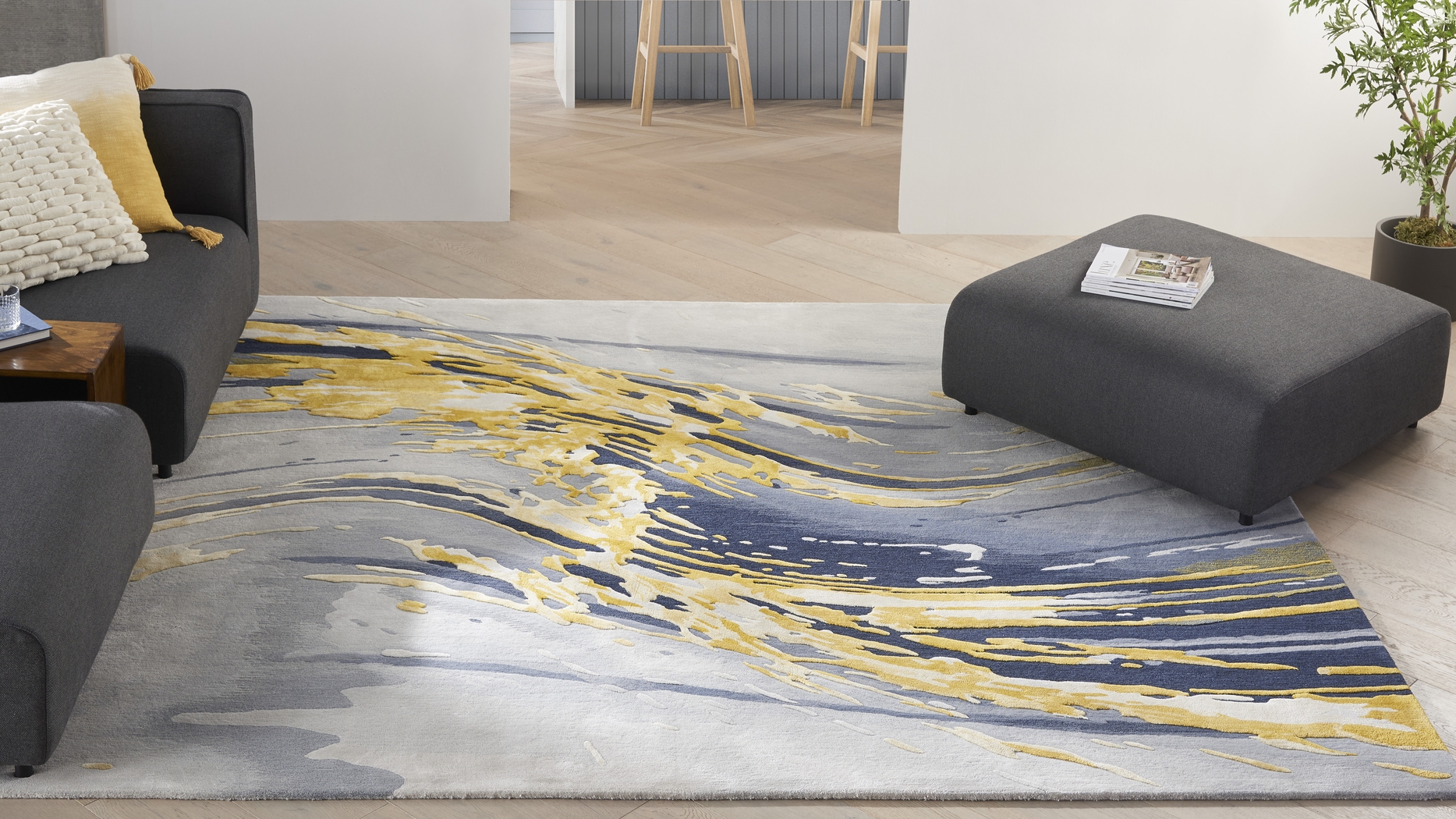 ¥B Sign Rug Yellow ¥ellow Bucks イエローバックス JONATHAN Y Zinnia Modern Floral Textured Weave Yellow/Cream 4 ft