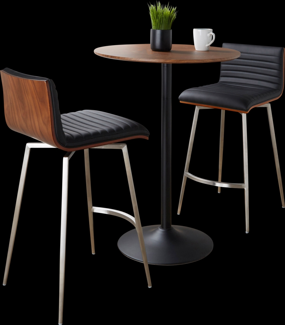 Waiv Black Adjustable Swivel 3 Pc Counter Height Dining Set - Thumbnail - Image 1