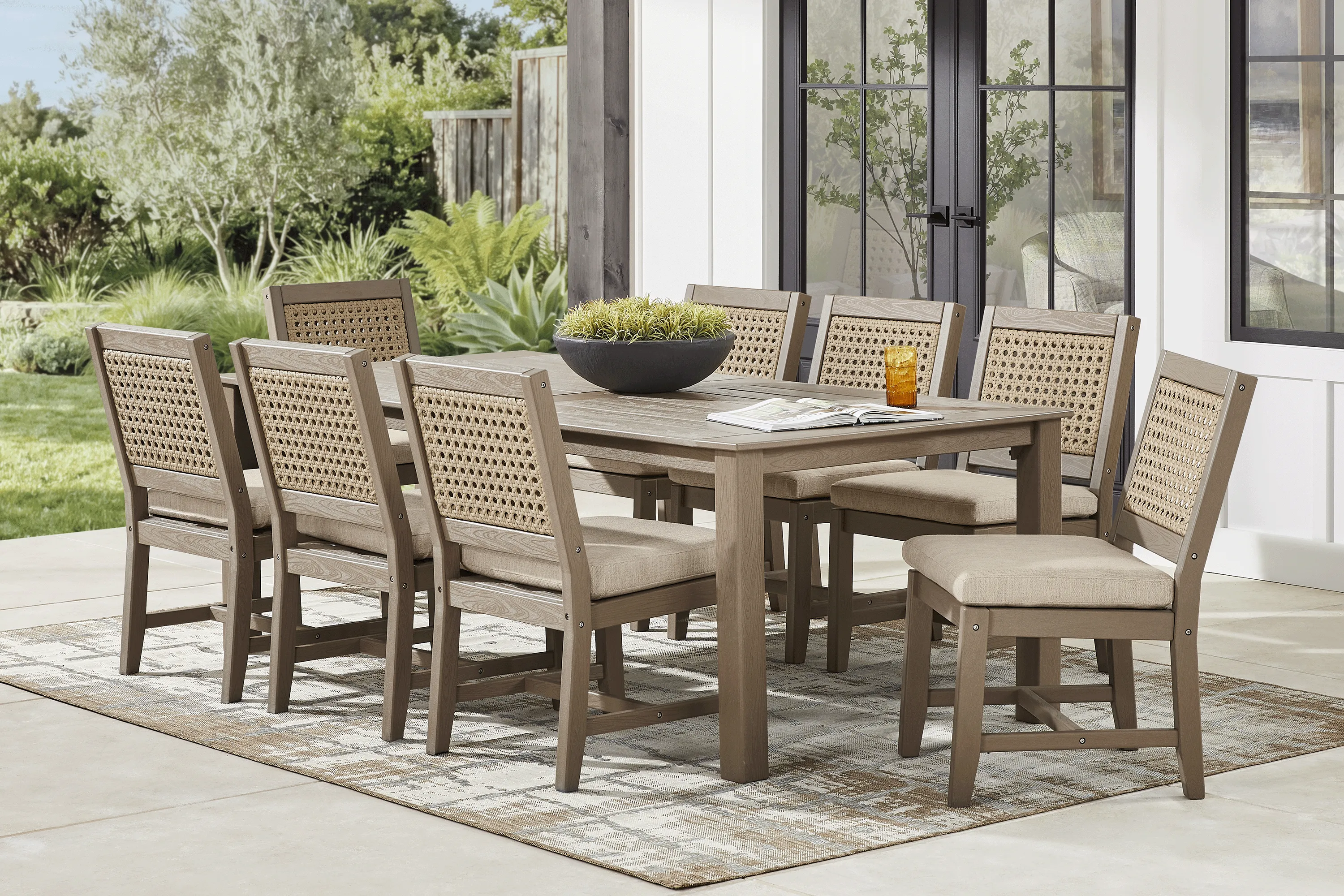 Wakefield Brown 9 Pc 84 in. Outdoor Dining Set with Oat Cushions - Image 1