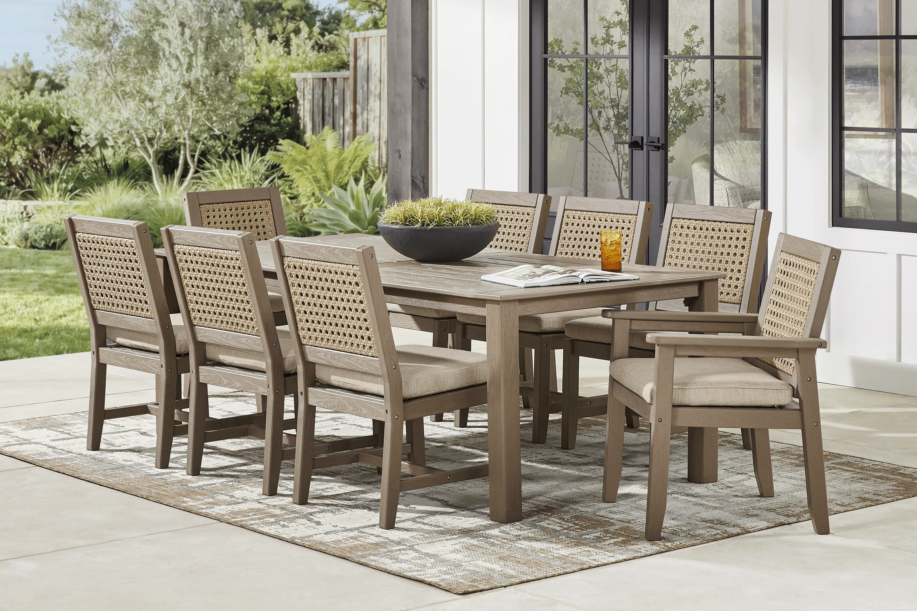 Wakefield Brown 9 Pc 84 in. Outdoor Dining Set with Oat Cushions - Image 1