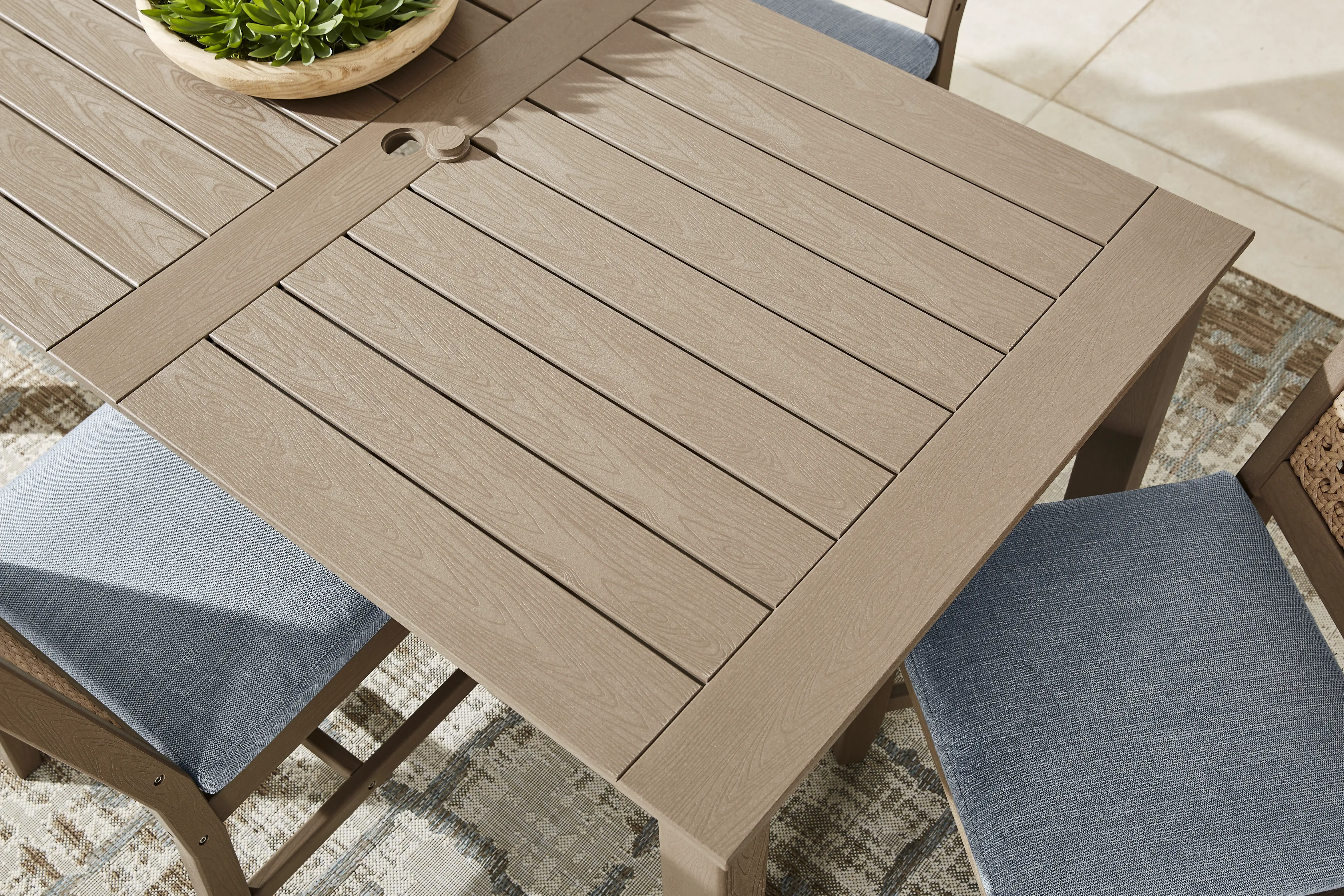 Wakefield Brown 5 Pc 71 in. Outdoor Dining Set with Oat Cushions - Image 5