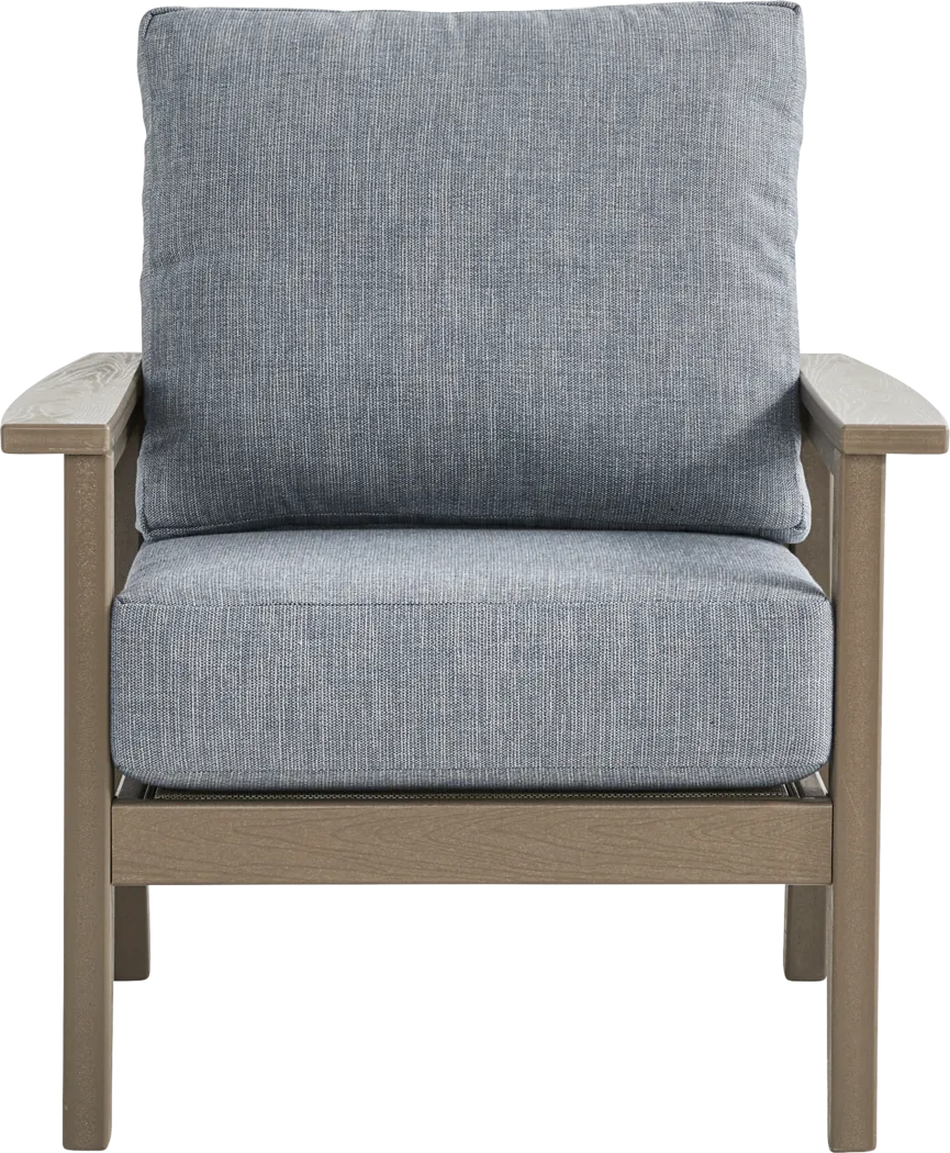 Wakefield Brown Outdoor Club Chair with Denim Cushions - Image 3