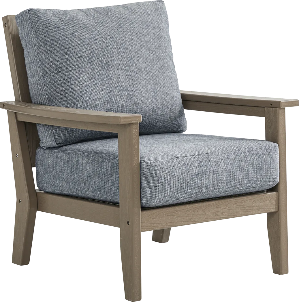 Wakefield Brown Outdoor Club Chair with Denim Cushions - Image 2