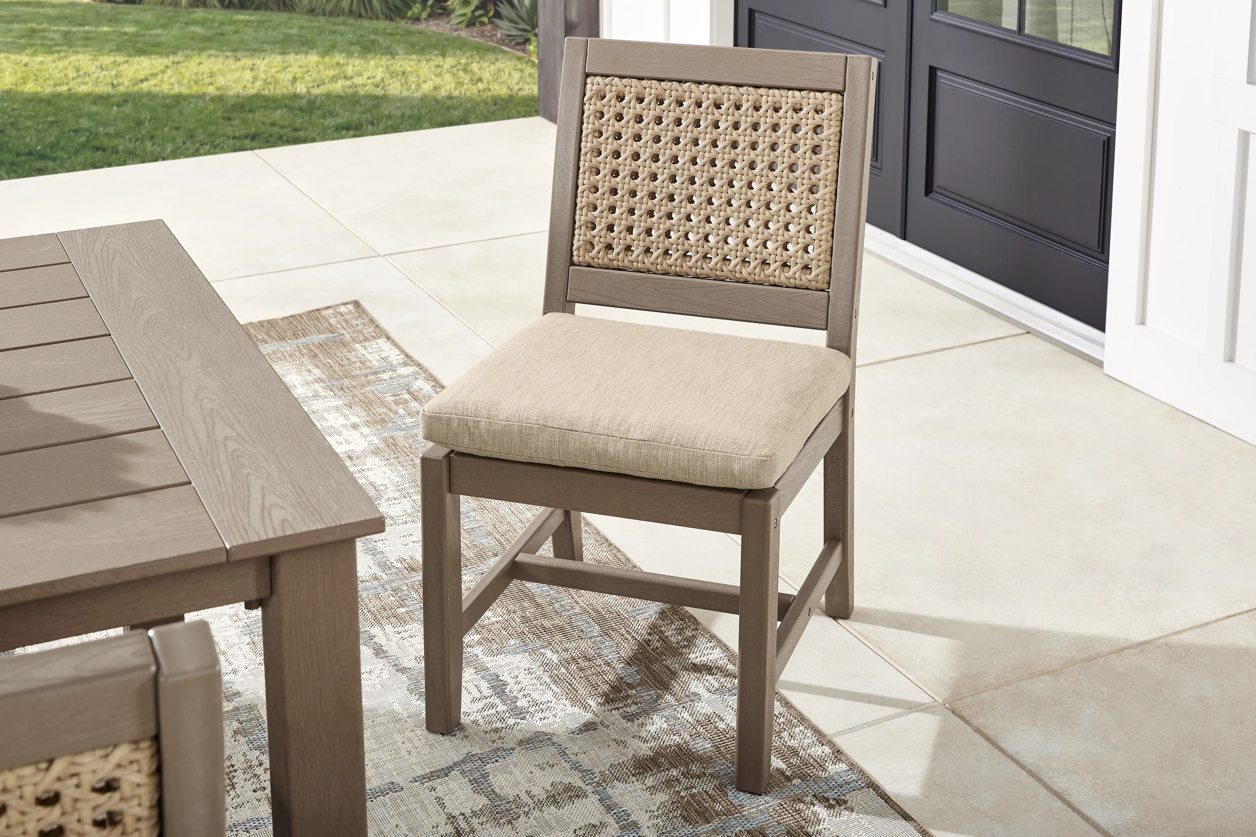 Wakefield Brown 5 Pc 42 in. Square Outdoor Dining Set with Oat Cushions - Image 7
