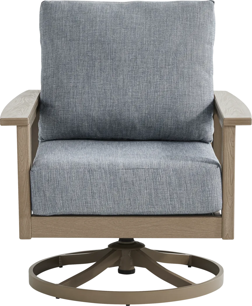 Wakefield Brown Outdoor Swivel Chair with Denim Cushions - Image 2