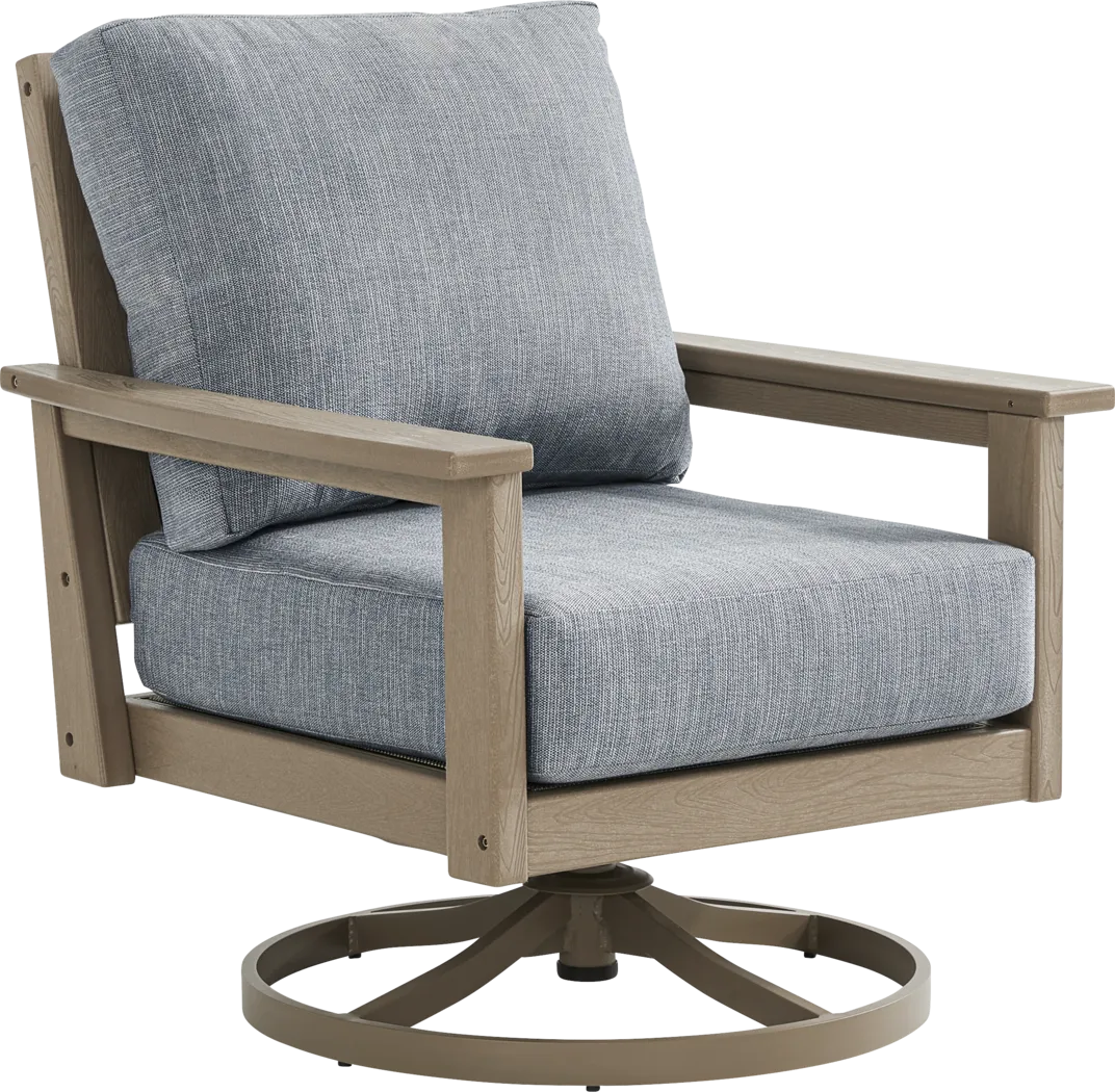 Wakefield Brown Outdoor Swivel Chair with Denim Cushions - Image 1