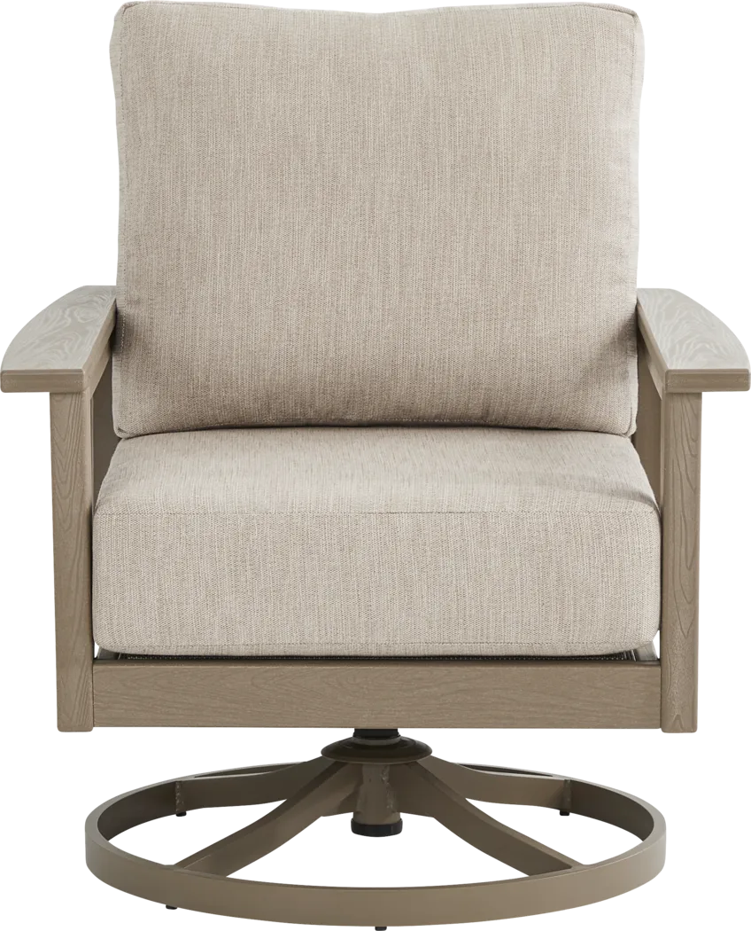 Wakefield Brown Outdoor Swivel Chair with Oat Cushions - Image 2
