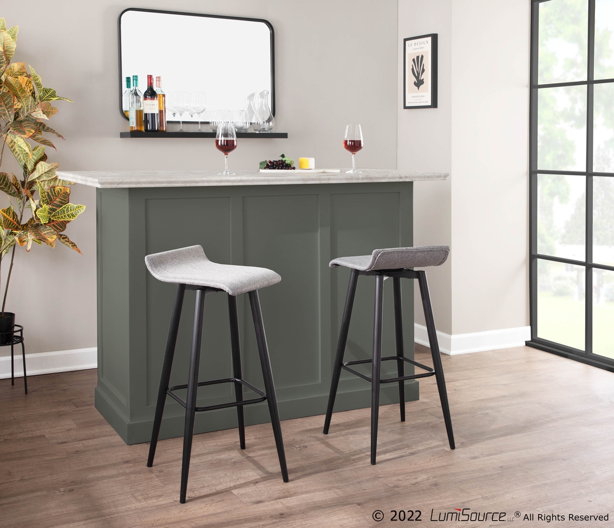 Walhill Gray Fabric Barstool, Set of 2 - Thumbnail - Image 9