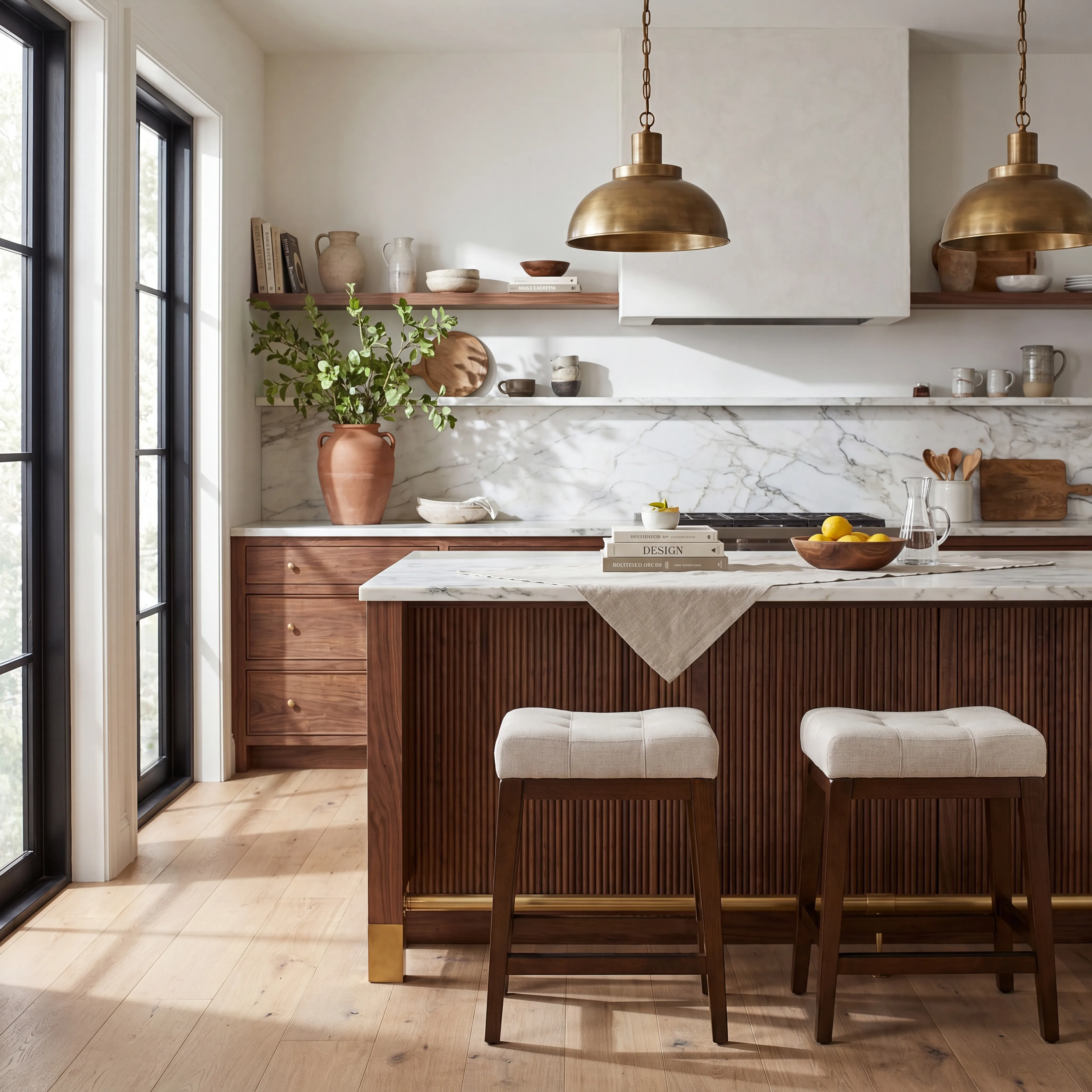 Walstead Place Brown 6 Pc Counter Height Dining Room with Beige Bench and Kyoto Stools - Thumbnail - Image 10