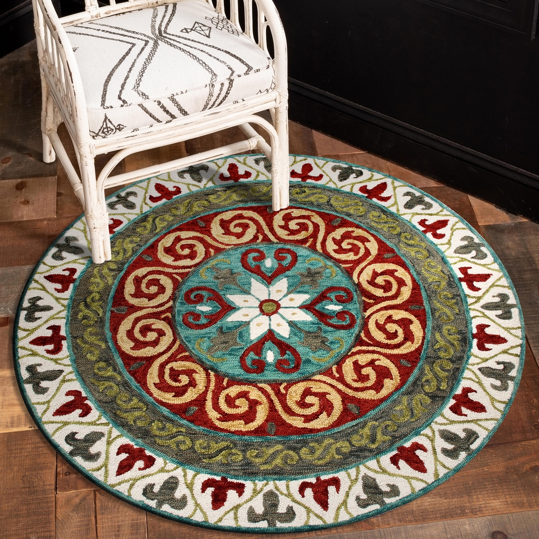 Waltois Ivory/Red 5' Round Rug - Thumbnail - Image 2